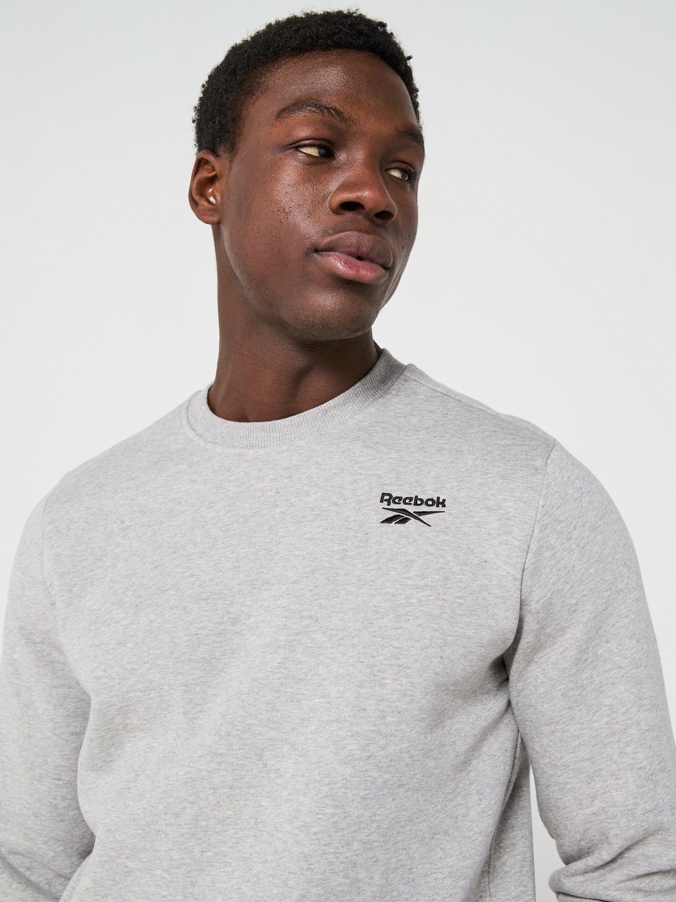  image of reebok-mens-identity-small-logo-fleece-sweatshirt-grey