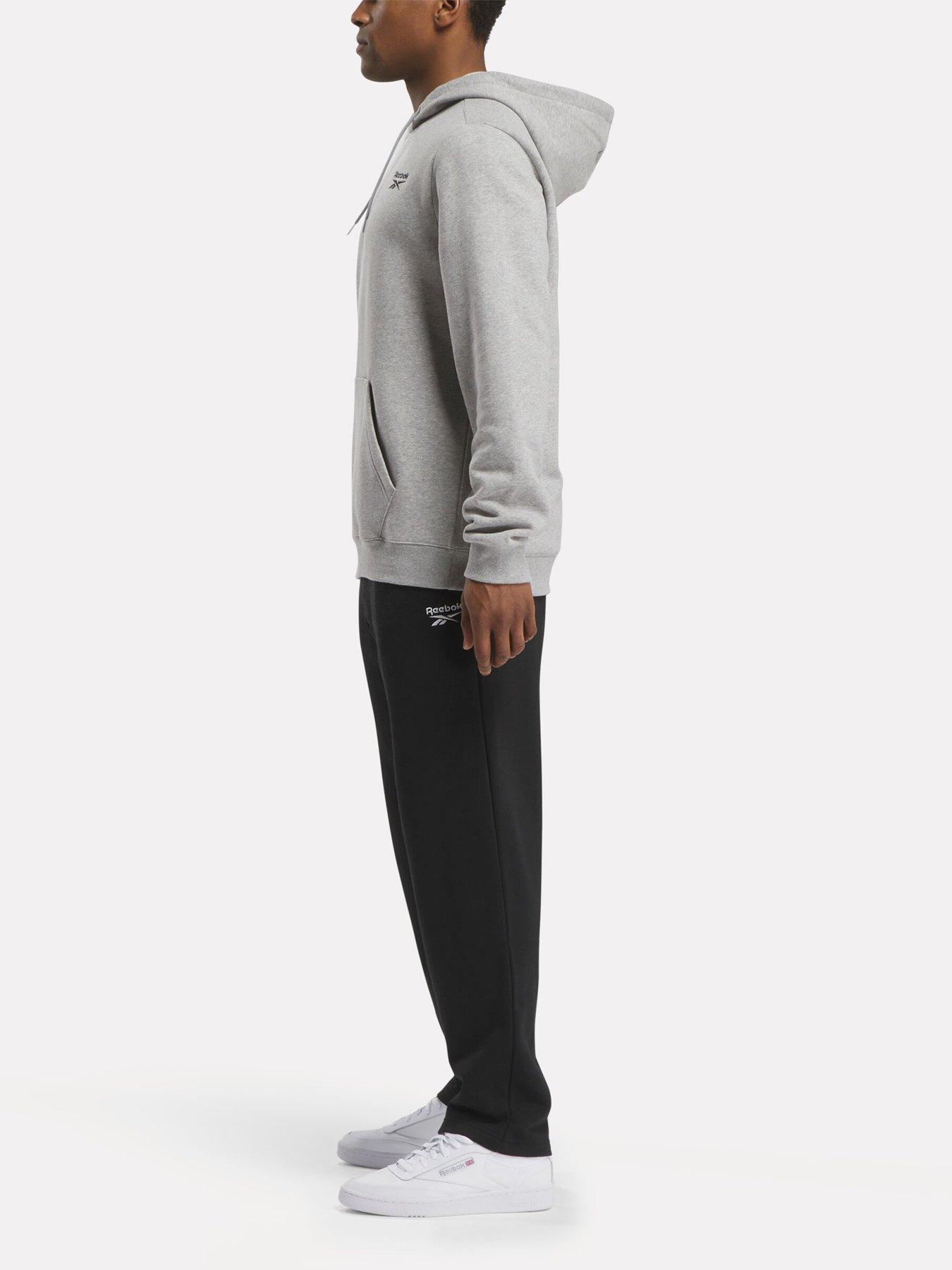  image of reebok-mens-identity-small-logo-fleece-hoodie-grey