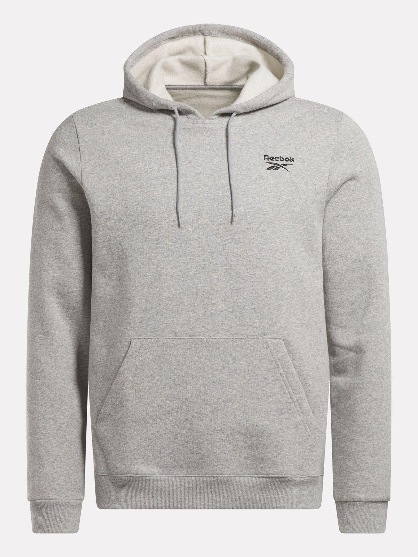  image of reebok-mens-identity-small-logo-fleece-hoodie-grey