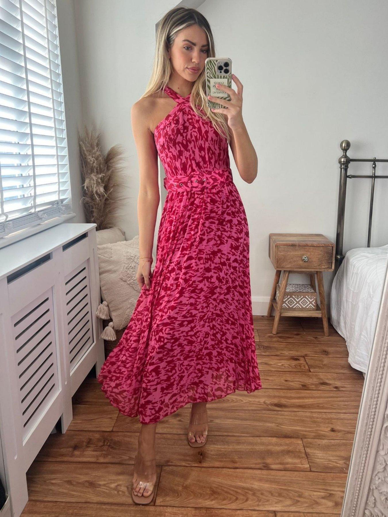 Style Cheat Halter Printed Midi Dress - Pink