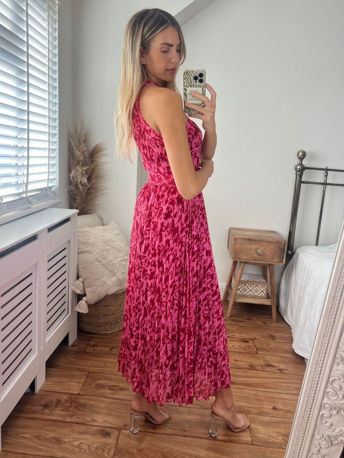 Image 2 of 4 of Style Cheat Halter Printed Midi Dress - Pink