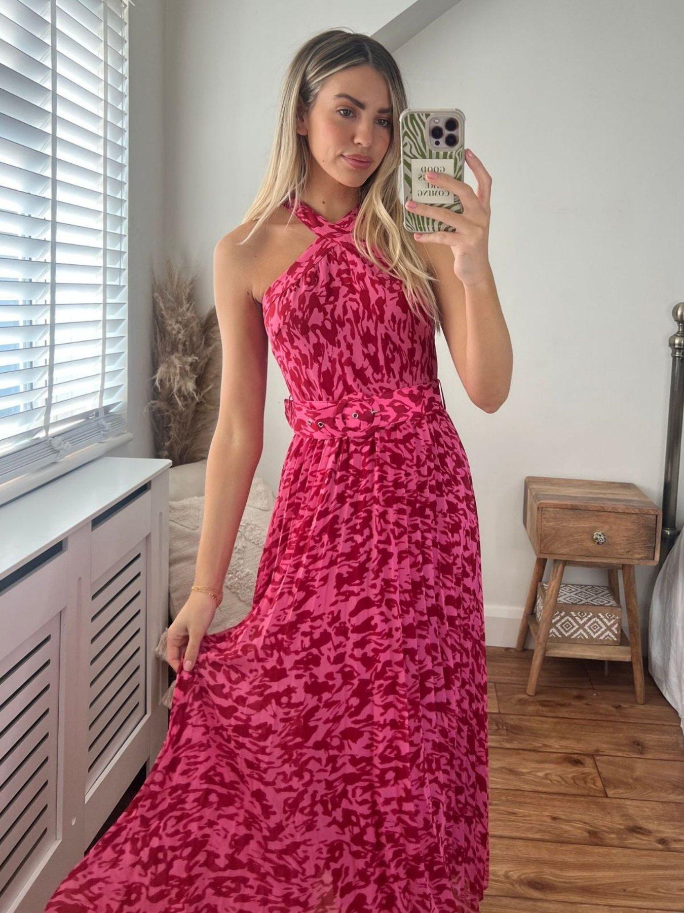 Image 3 of 4 of Style Cheat Halter Printed Midi Dress - Pink