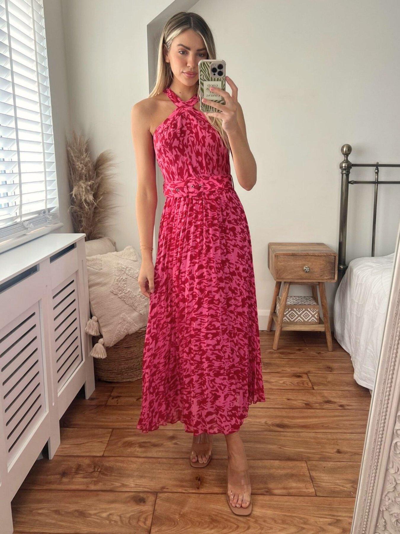 Image 4 of 4 of Style Cheat Halter Printed Midi Dress - Pink