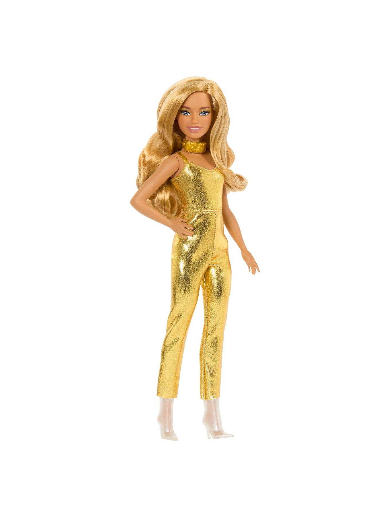 Image 3 of 7 of Barbie Fashionistas Doll #222, Petite with Blonde Wavy Hair, Golden Jumpsuit