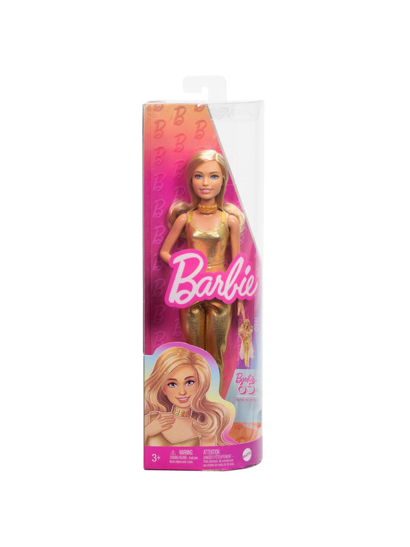 Image 6 of 7 of Barbie Fashionistas Doll #222, Petite with Blonde Wavy Hair, Golden Jumpsuit