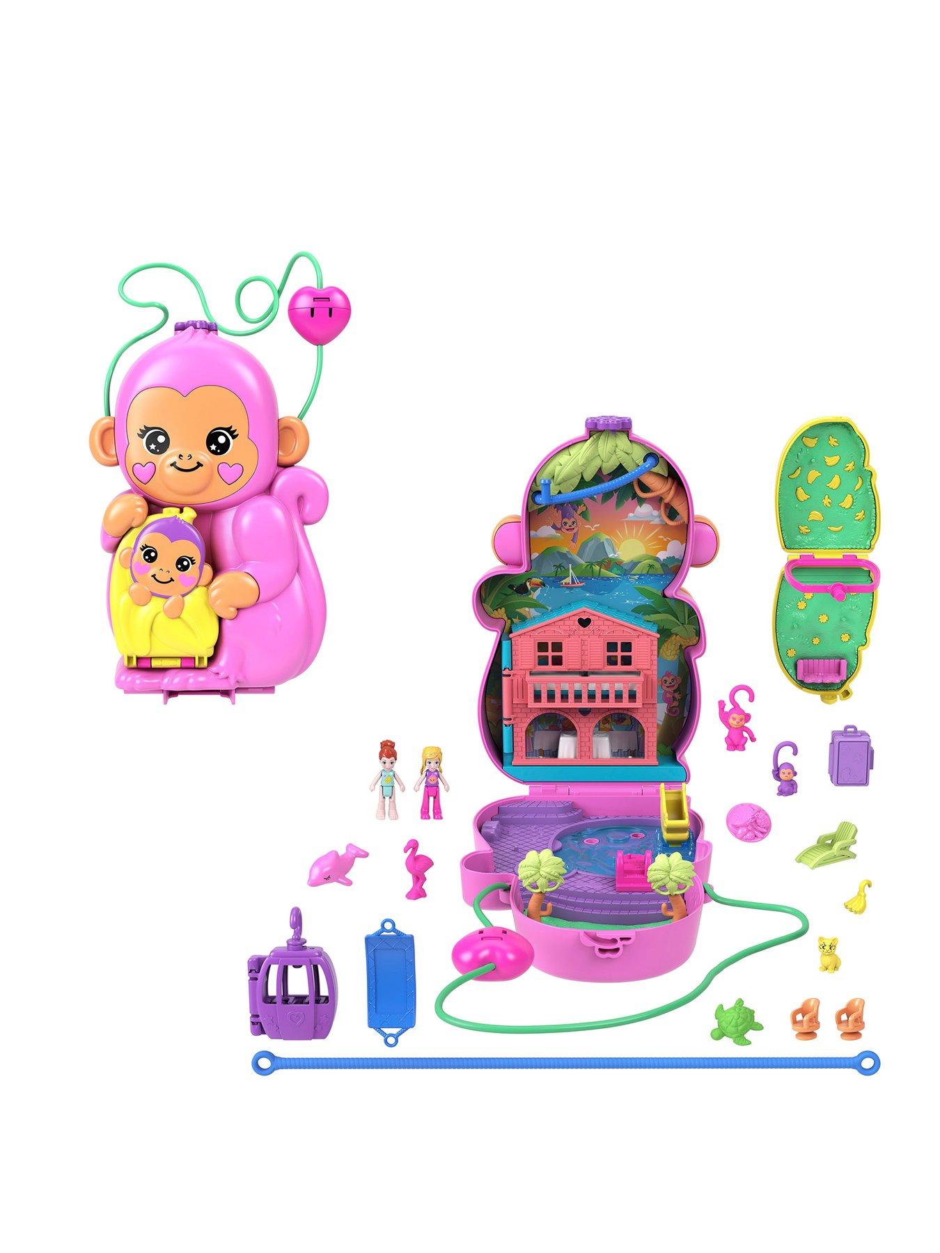 Polly Pocket Momma Monkey  &  Baby Dolls  &  Playset with Pets  &  13 Accessories