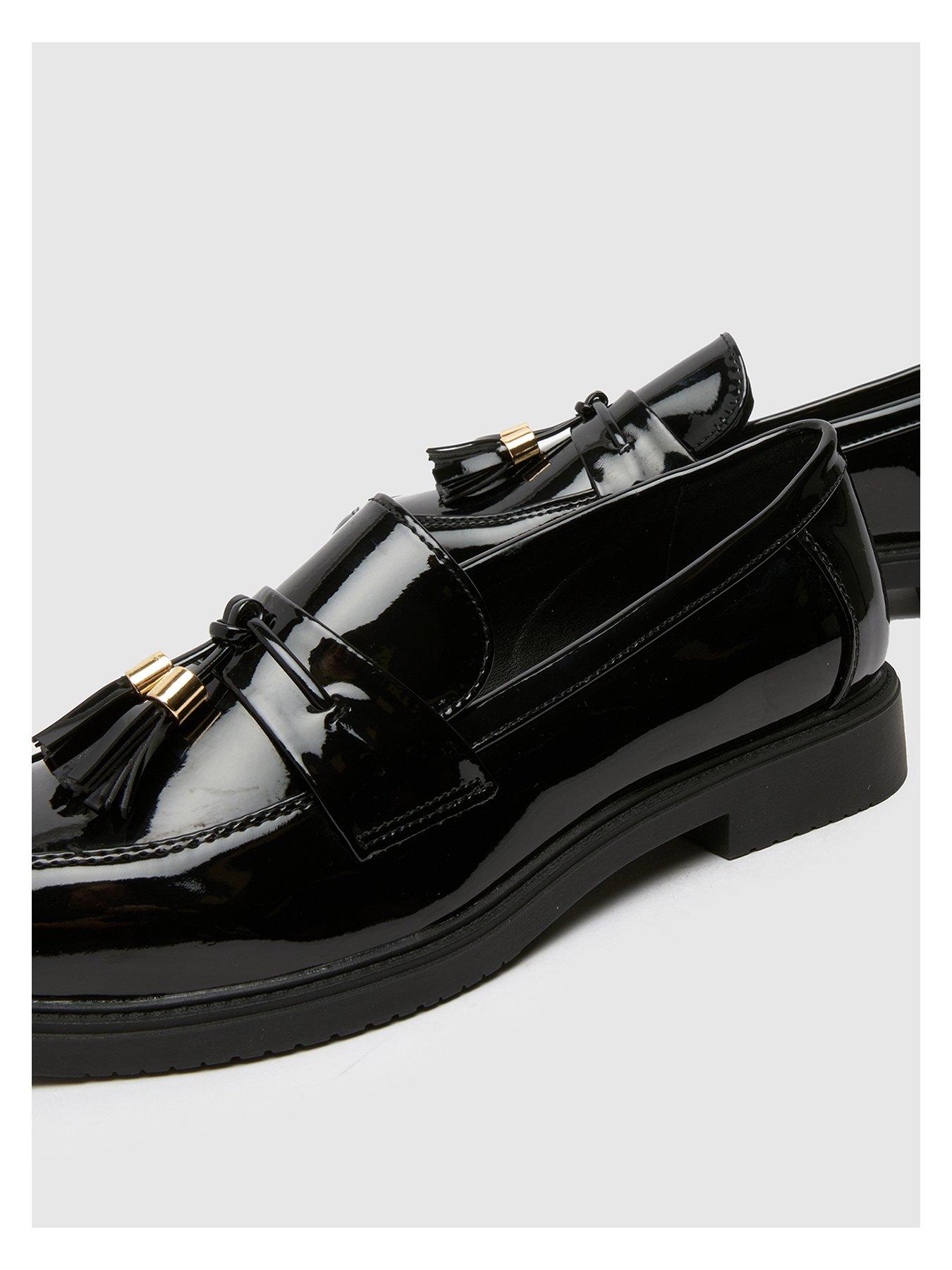 Image 4 of 4 of Schuh Wide Fit Layne Patent Tassel Loafer - Black