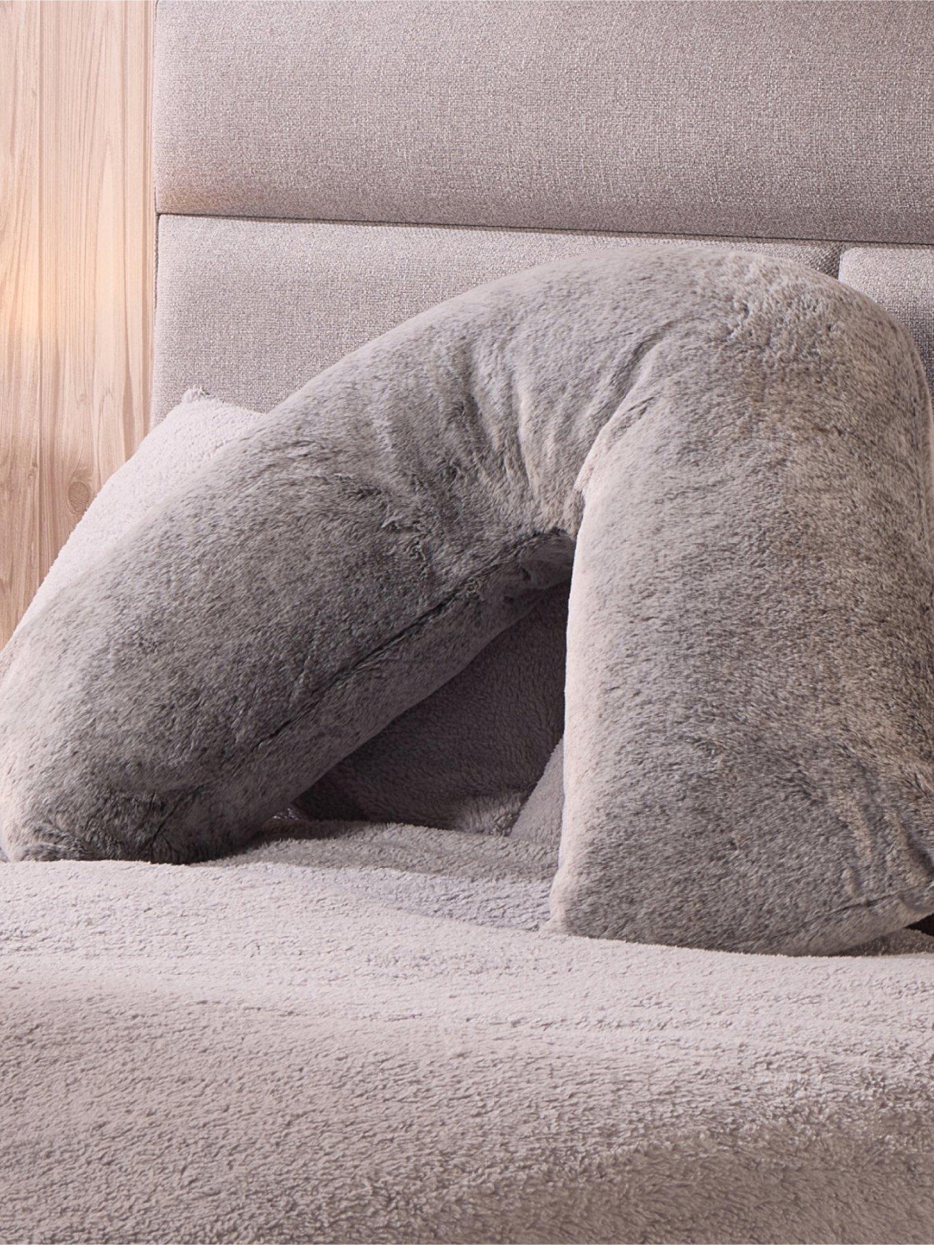 Image 1 of 4 of The Very Collection Luxury Faux Fur V Shaped Pillow - Grey