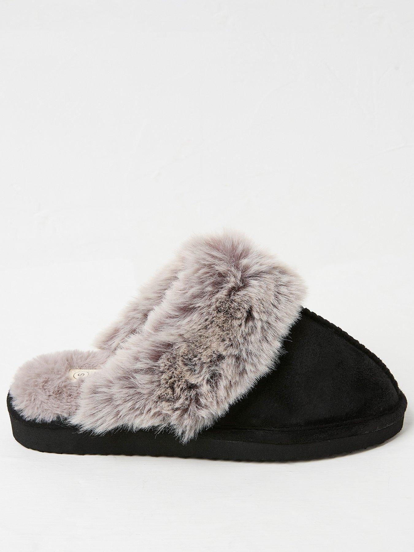 fatface-kaia-fur-cuff-mule-slipper-black
