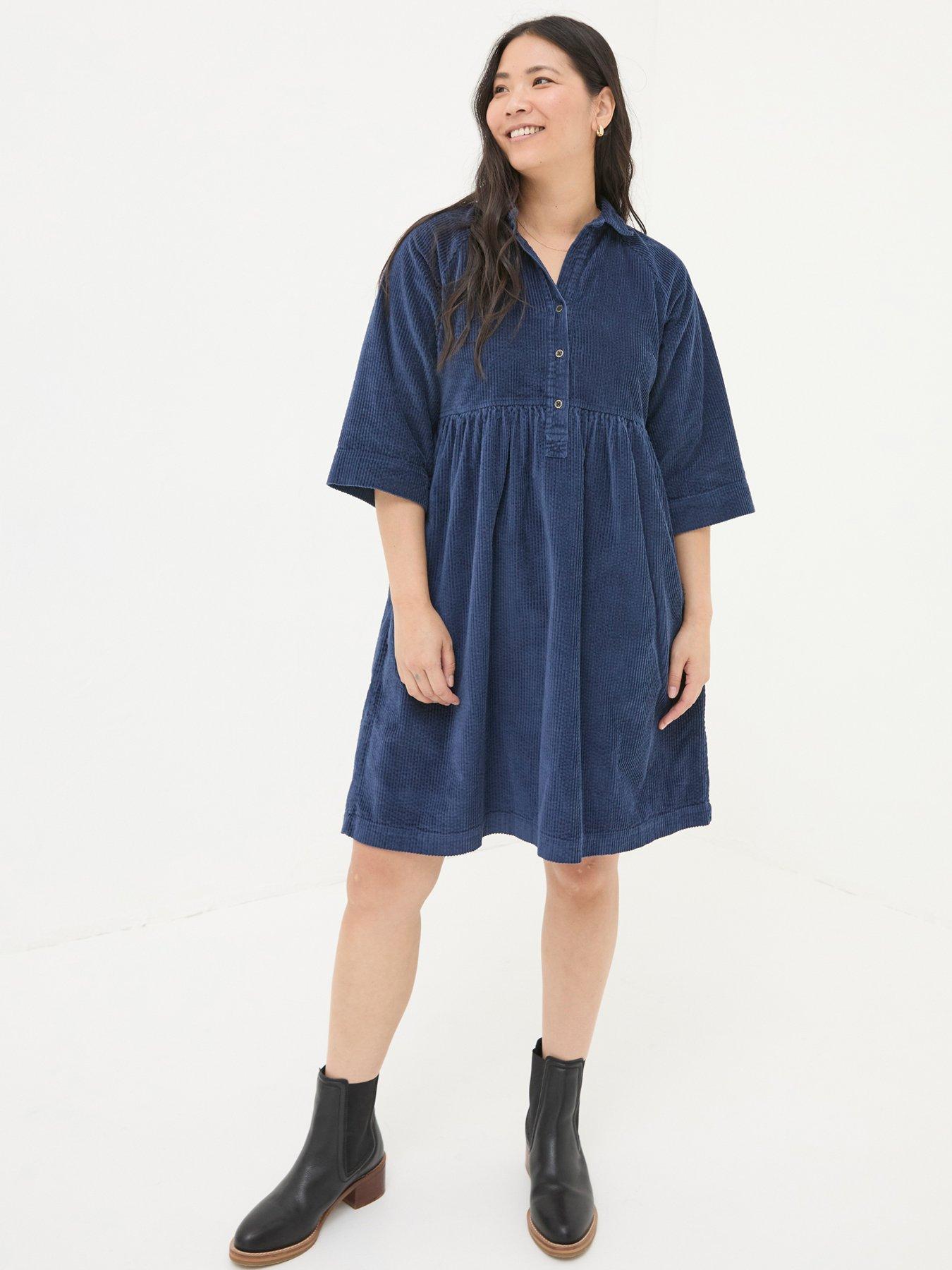 Image 1 of 6 of FatFace Sara Bubble Cord Dress - Navy