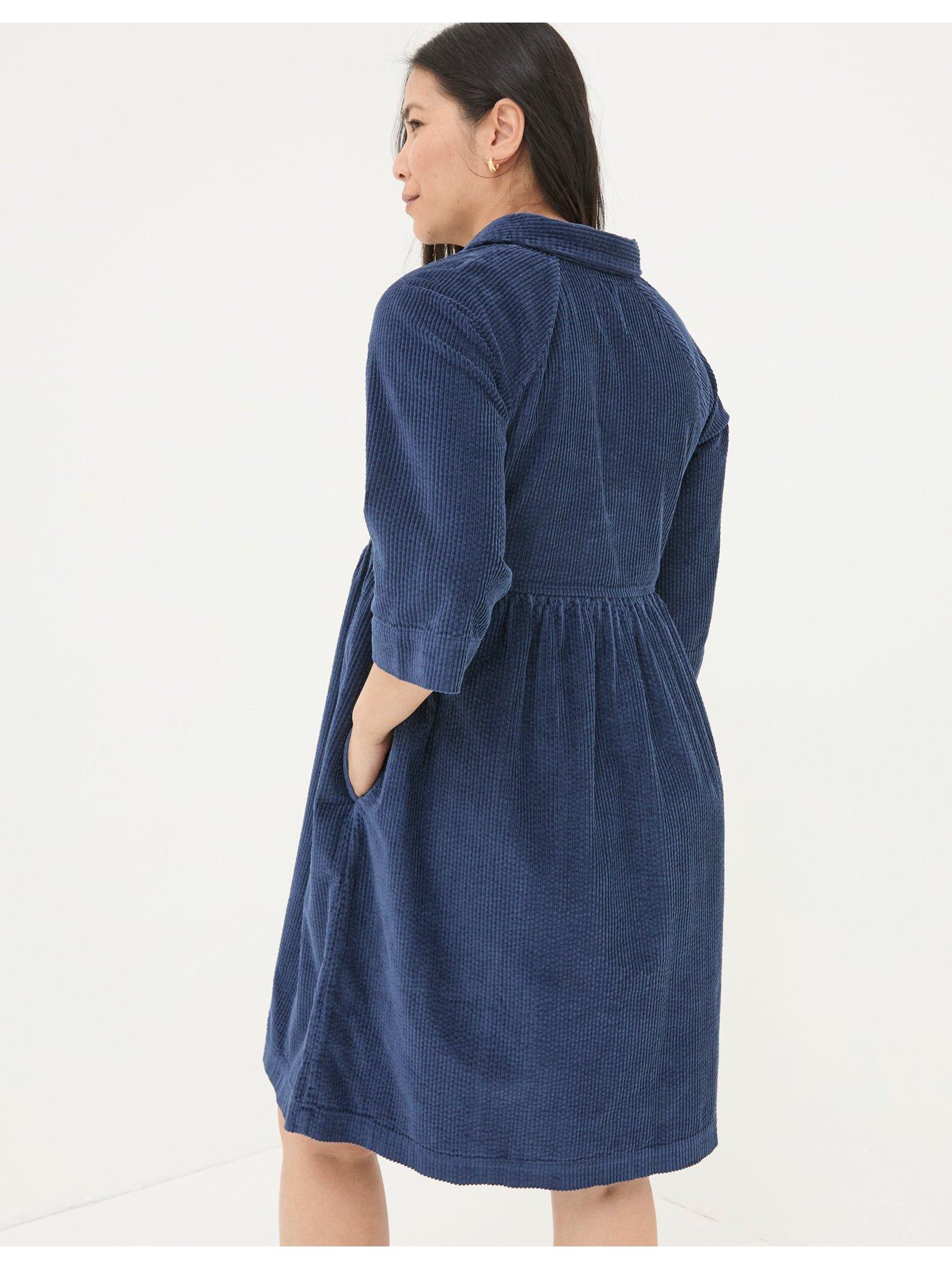 Image 2 of 6 of FatFace Sara Bubble Cord Dress - Navy
