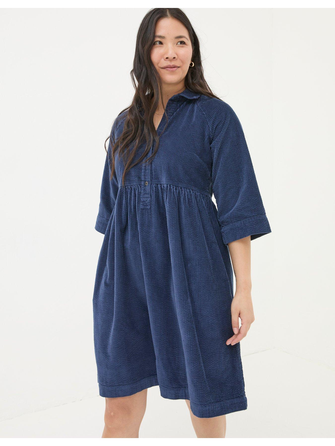 Image 3 of 6 of FatFace Sara Bubble Cord Dress - Navy