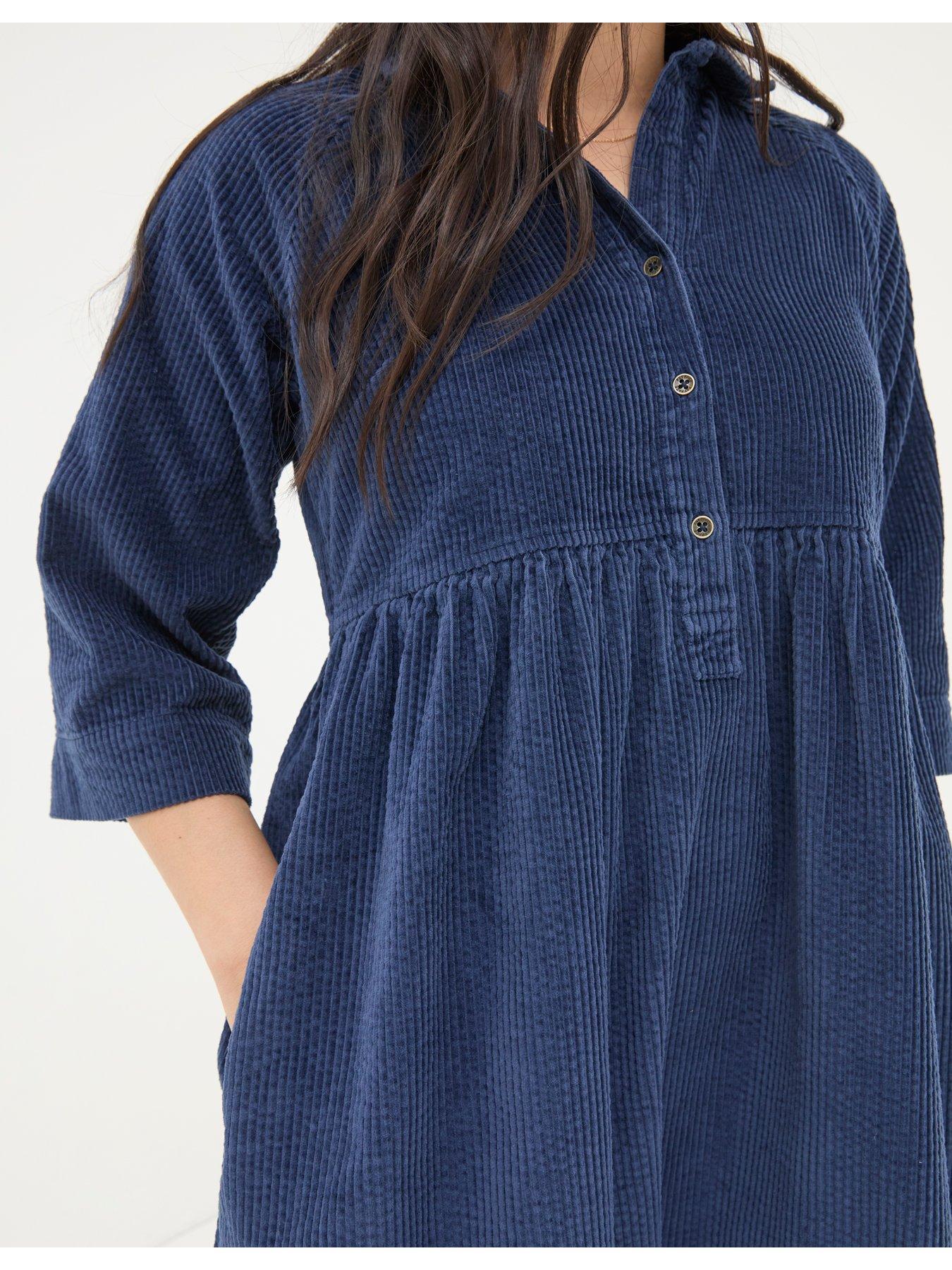 Image 4 of 6 of FatFace Sara Bubble Cord Dress - Navy
