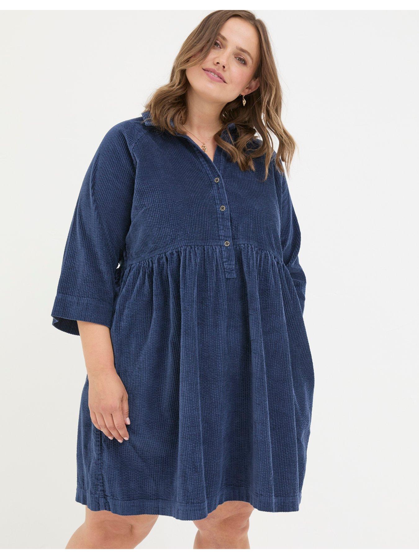 Image 6 of 6 of FatFace Sara Bubble Cord Dress - Navy