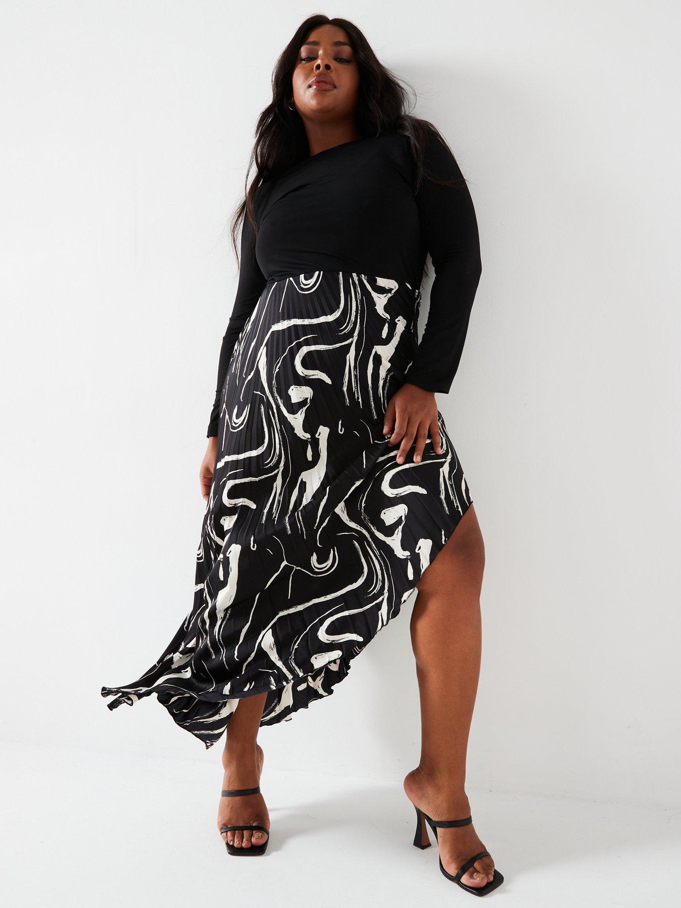 undefined 2 In 1 Pleat Skirt Midi Dress - Black