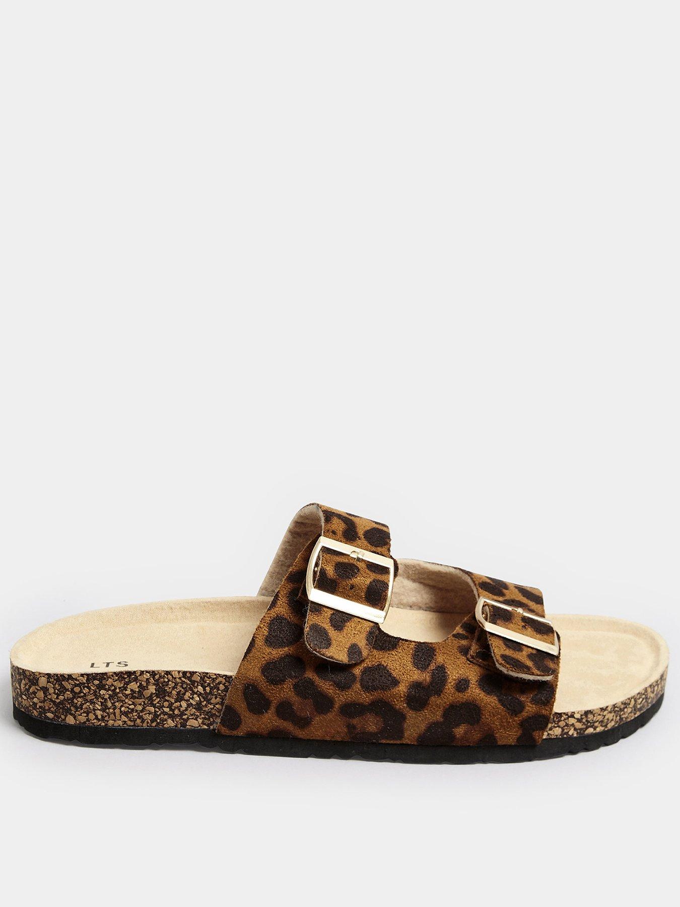  image of yours-extra-wide-fit-leopard-footbed-sandals-brown