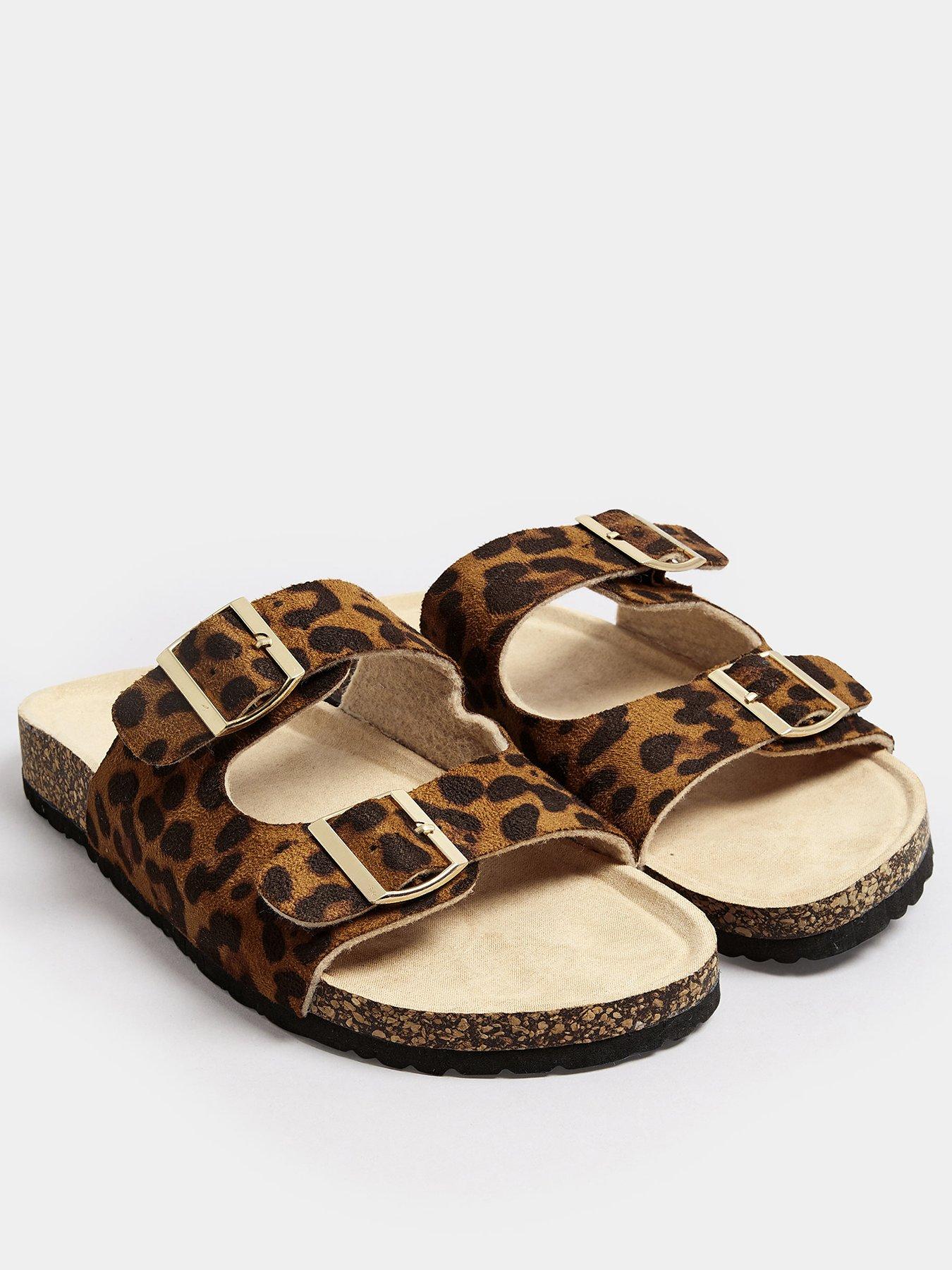  image of yours-extra-wide-fit-leopard-footbed-sandals-brown
