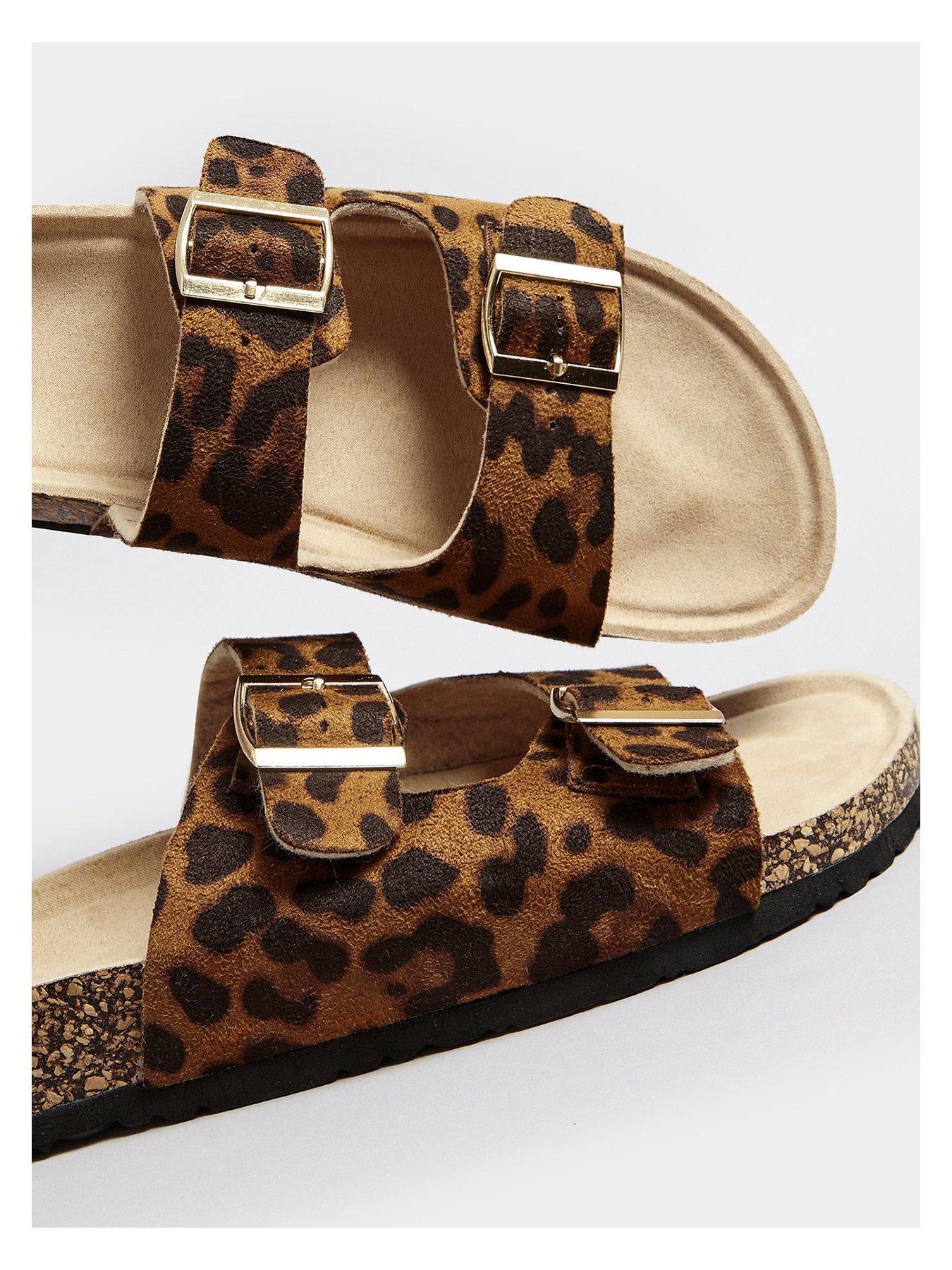  image of yours-extra-wide-fit-leopard-footbed-sandals-brown