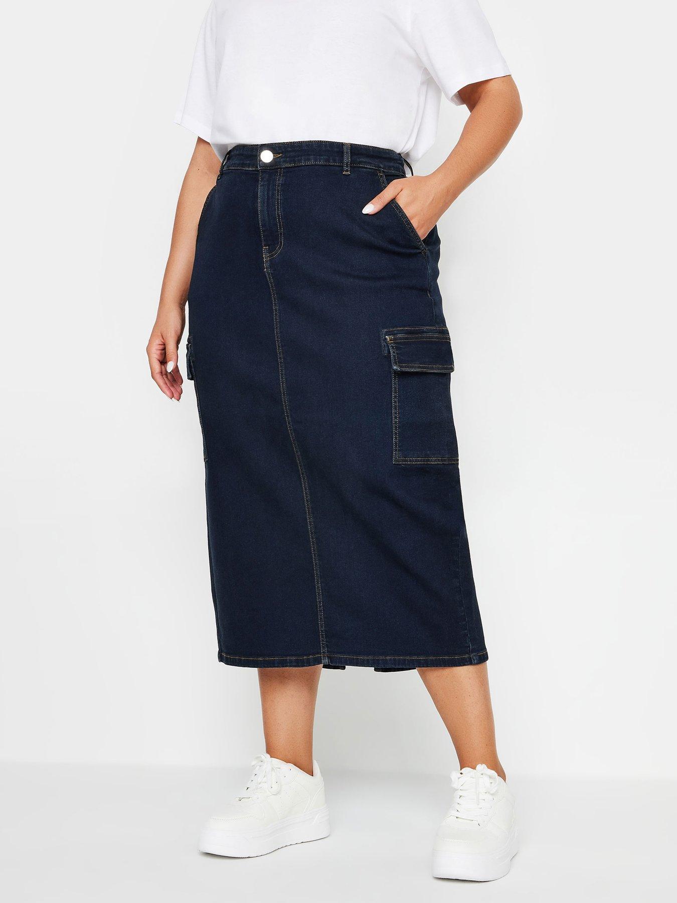 undefined Curve Midaxi Cargo Pocket Stretch Denim Skirt