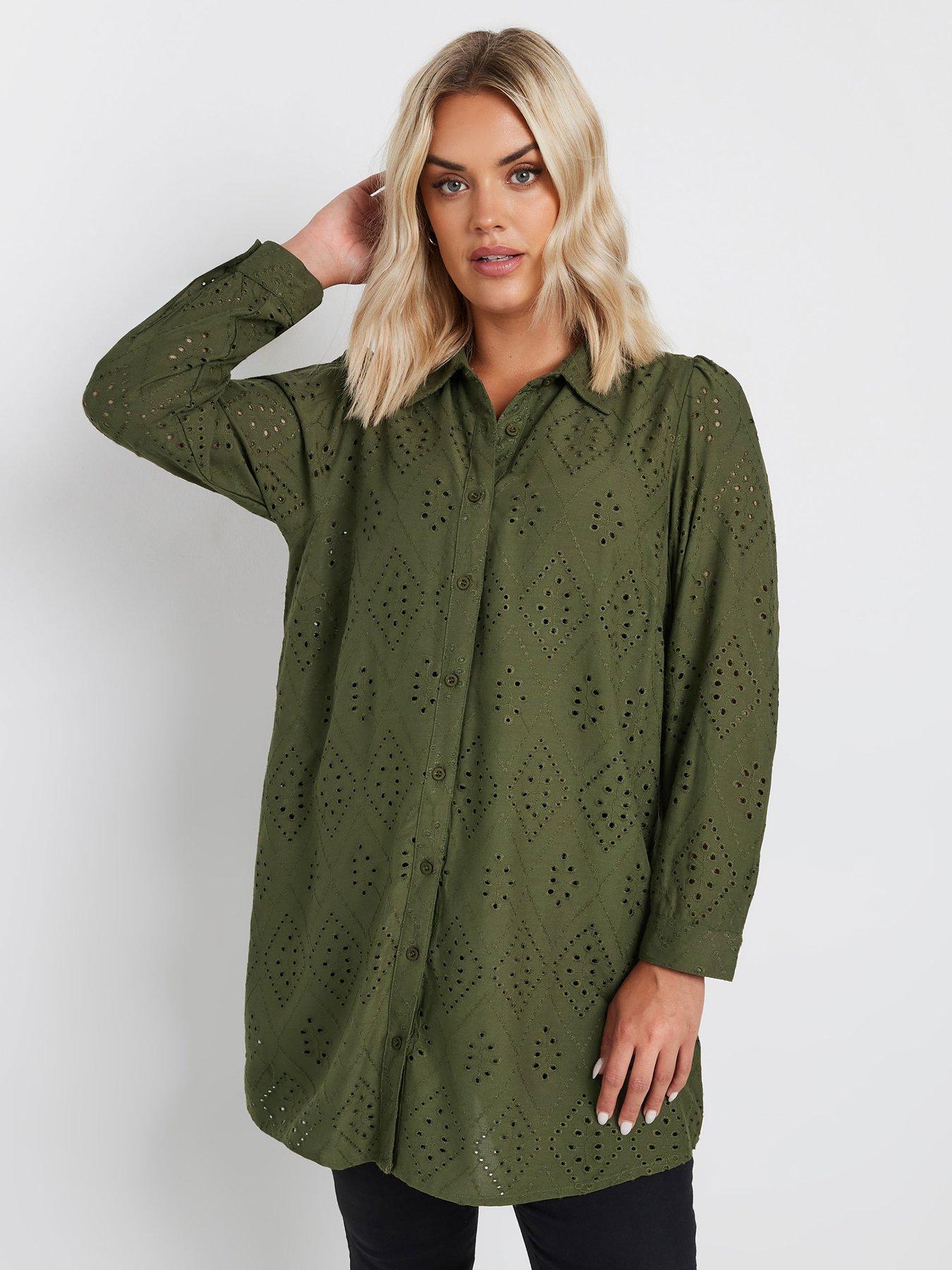  image of yours-curve-broderie-anglaise-shirt-green