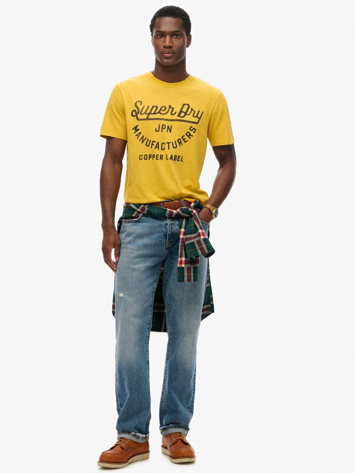  image of superdry-copper-label-script-logo-t-shirt-yellow