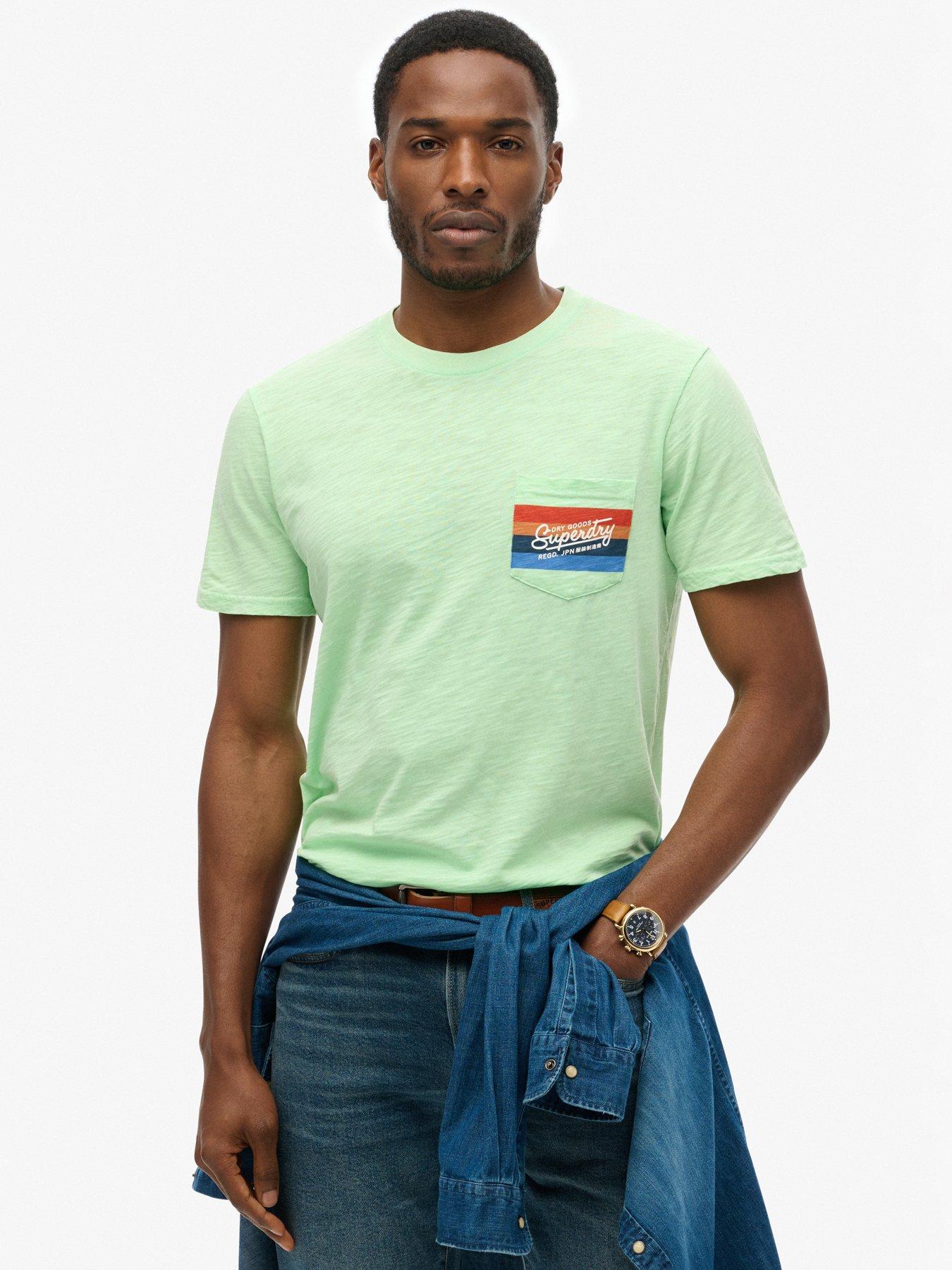 Image 1 of 3 of Superdry Cali Striped Logo T-shirt - Light Green