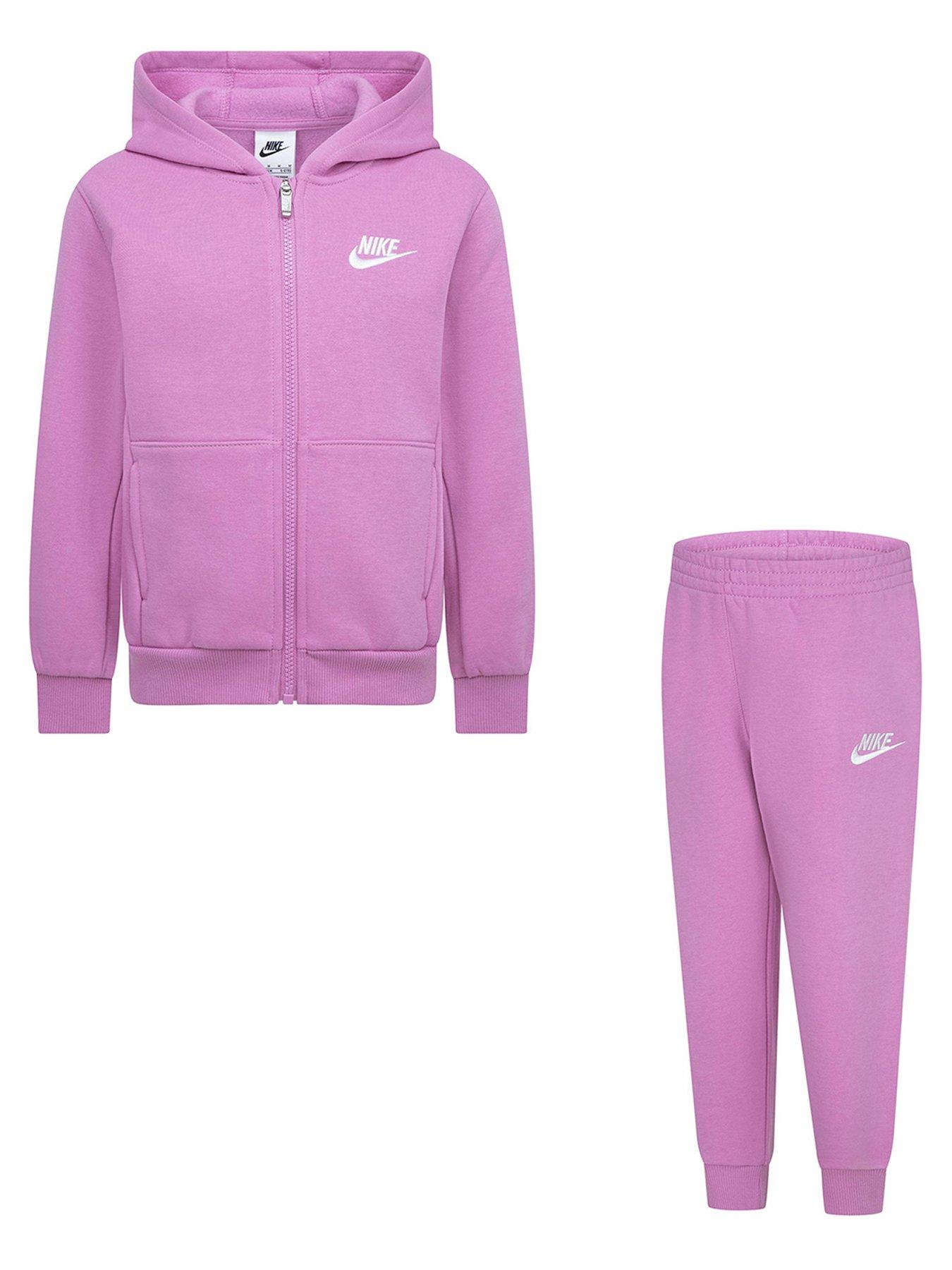 Nike Younger Unisex Low Brand Read Full Zip Club Fleece Set Pink littlewoods