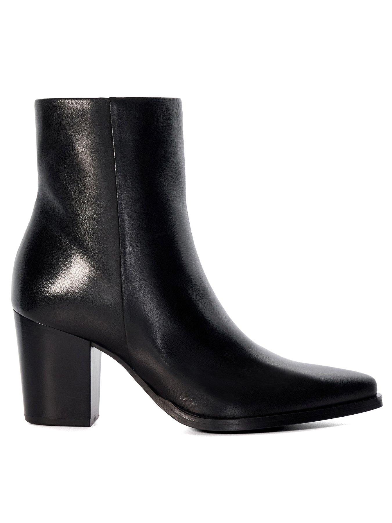 undefined Paxten Leather Heeled Ankle Boot - Black
