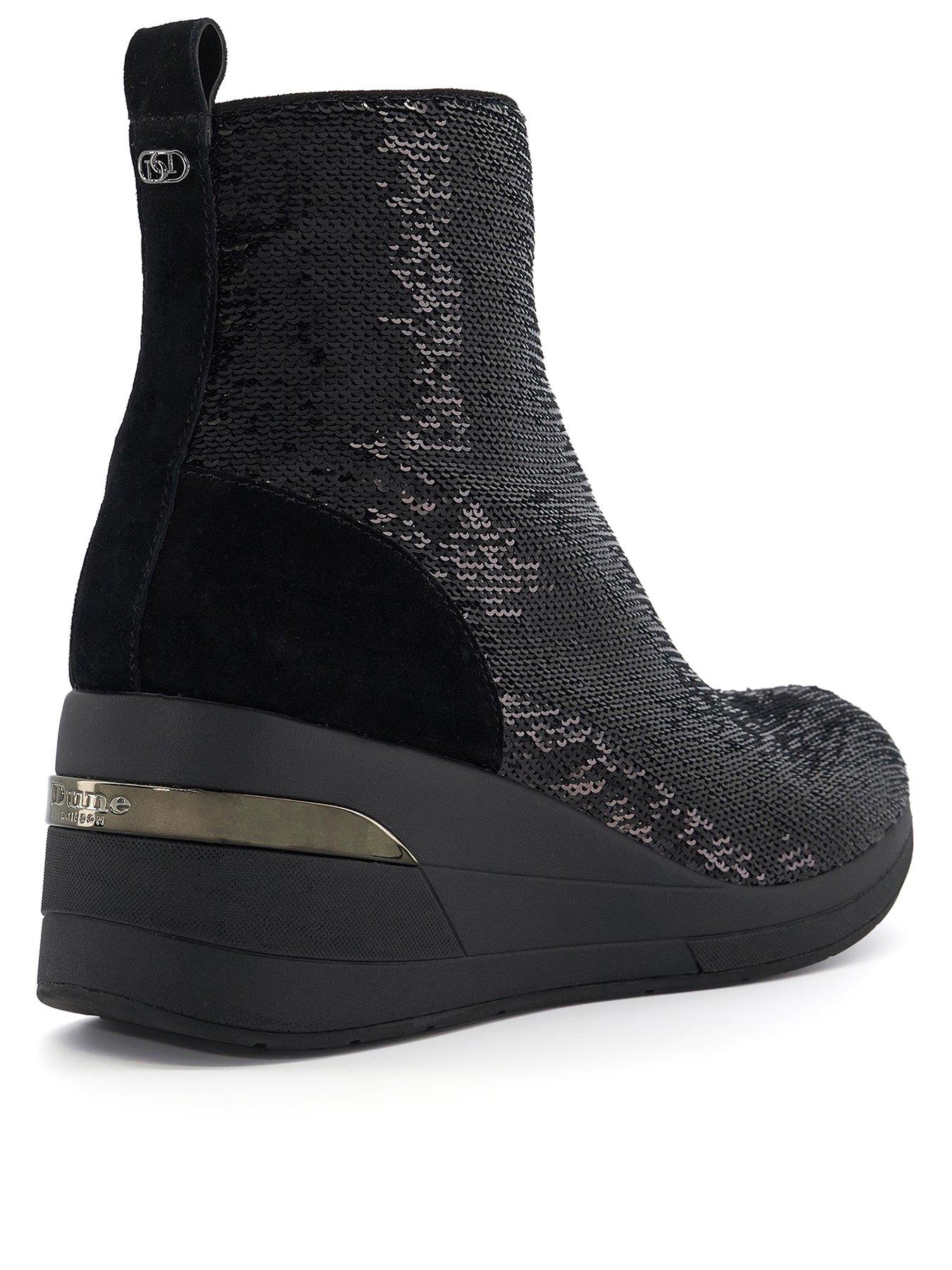  image of dune-london-effective-2-sequined-wedge-heeled-trainers-black