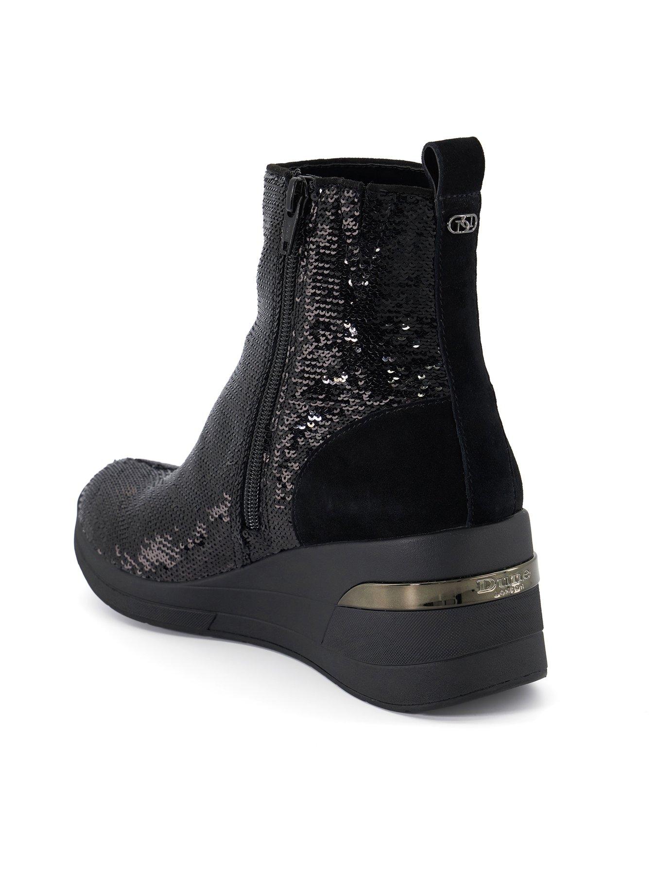  image of dune-london-effective-2-sequined-wedge-heeled-trainers-black