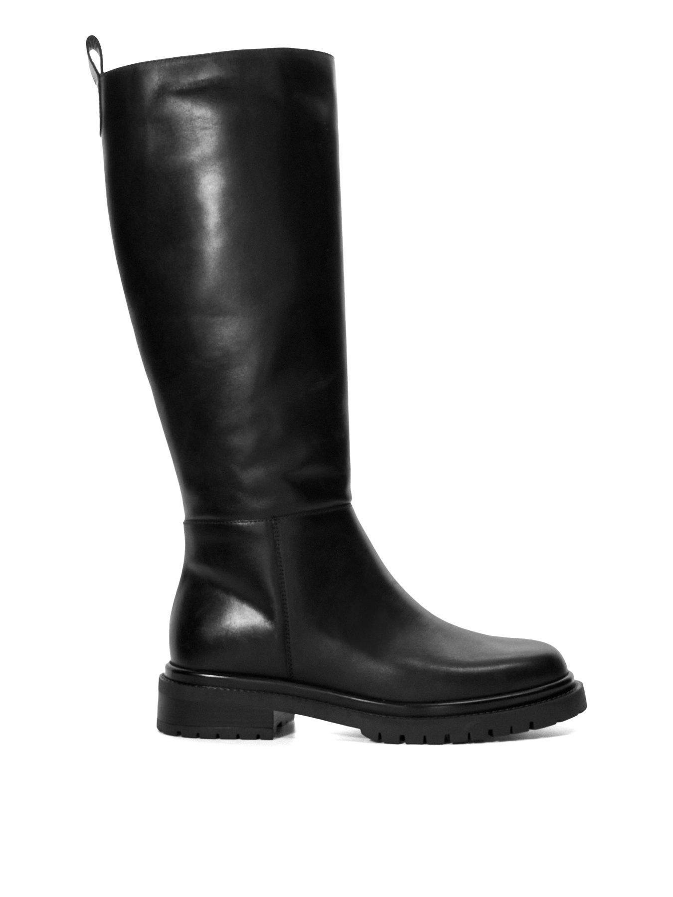  image of dune-london-tilings-leather-chunky-knee-high-boot-black