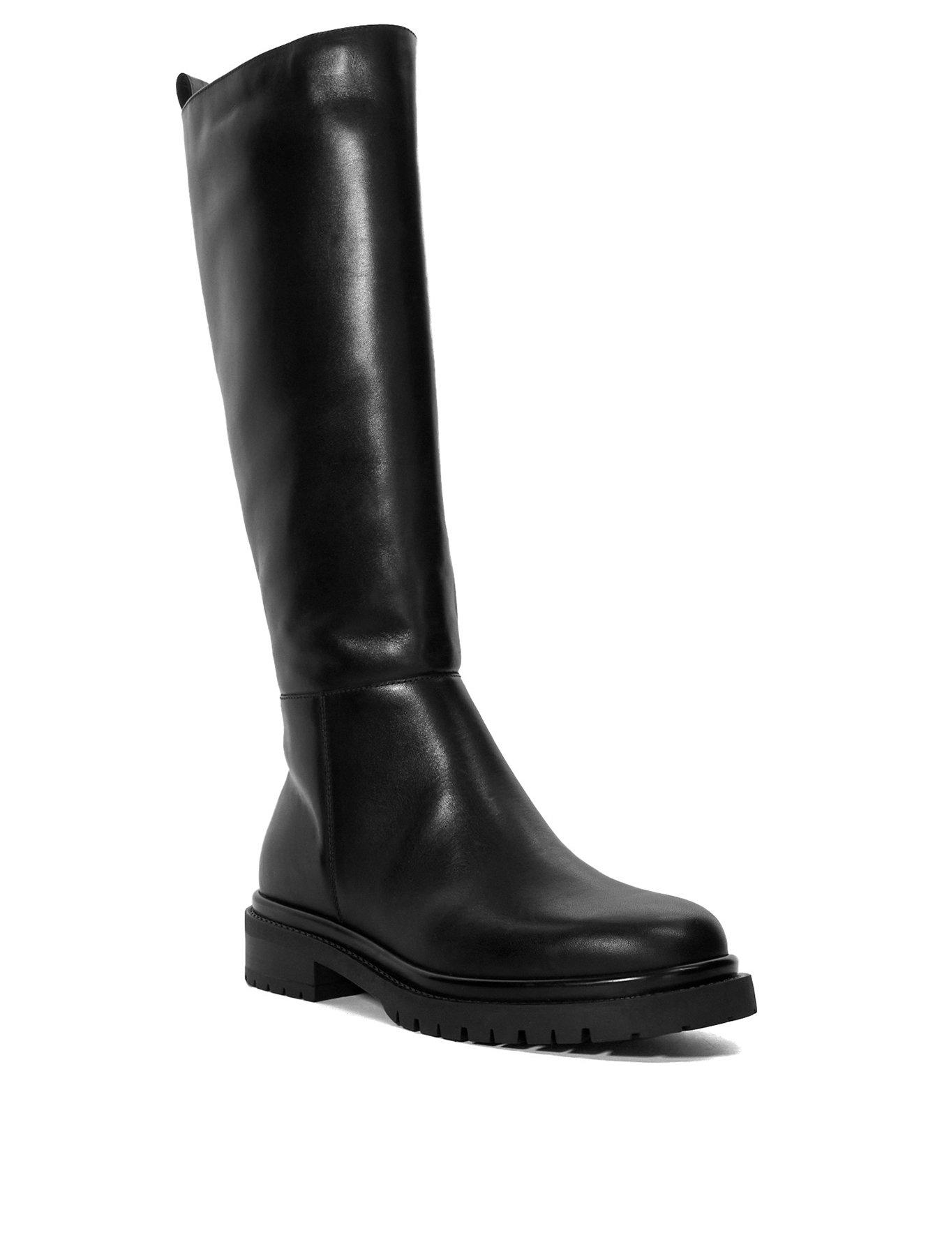  image of dune-london-tilings-leather-chunky-knee-high-boot-black