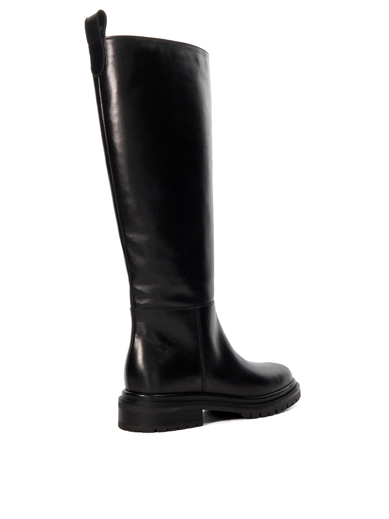  image of dune-london-tilings-leather-chunky-knee-high-boot-black