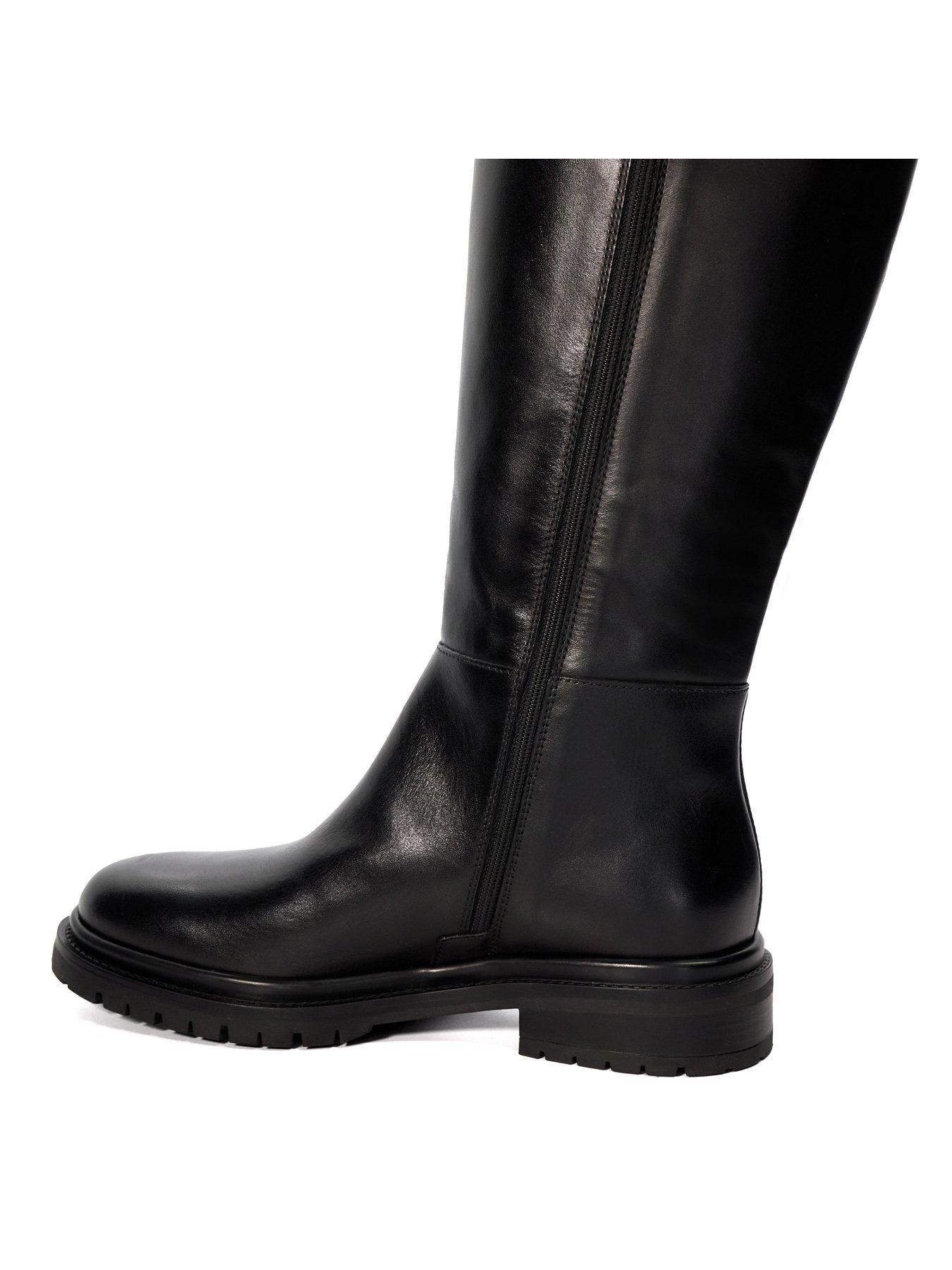 image of dune-london-tilings-leather-chunky-knee-high-boot-black