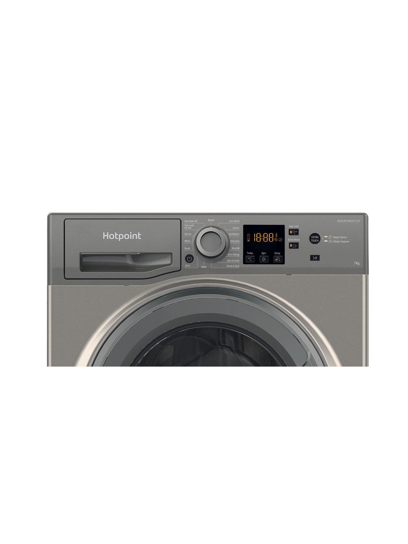  image of hotpoint-anti-stain-nswm7469gguk-7kg-load-1400-spinnbspwashing-machine-graphite