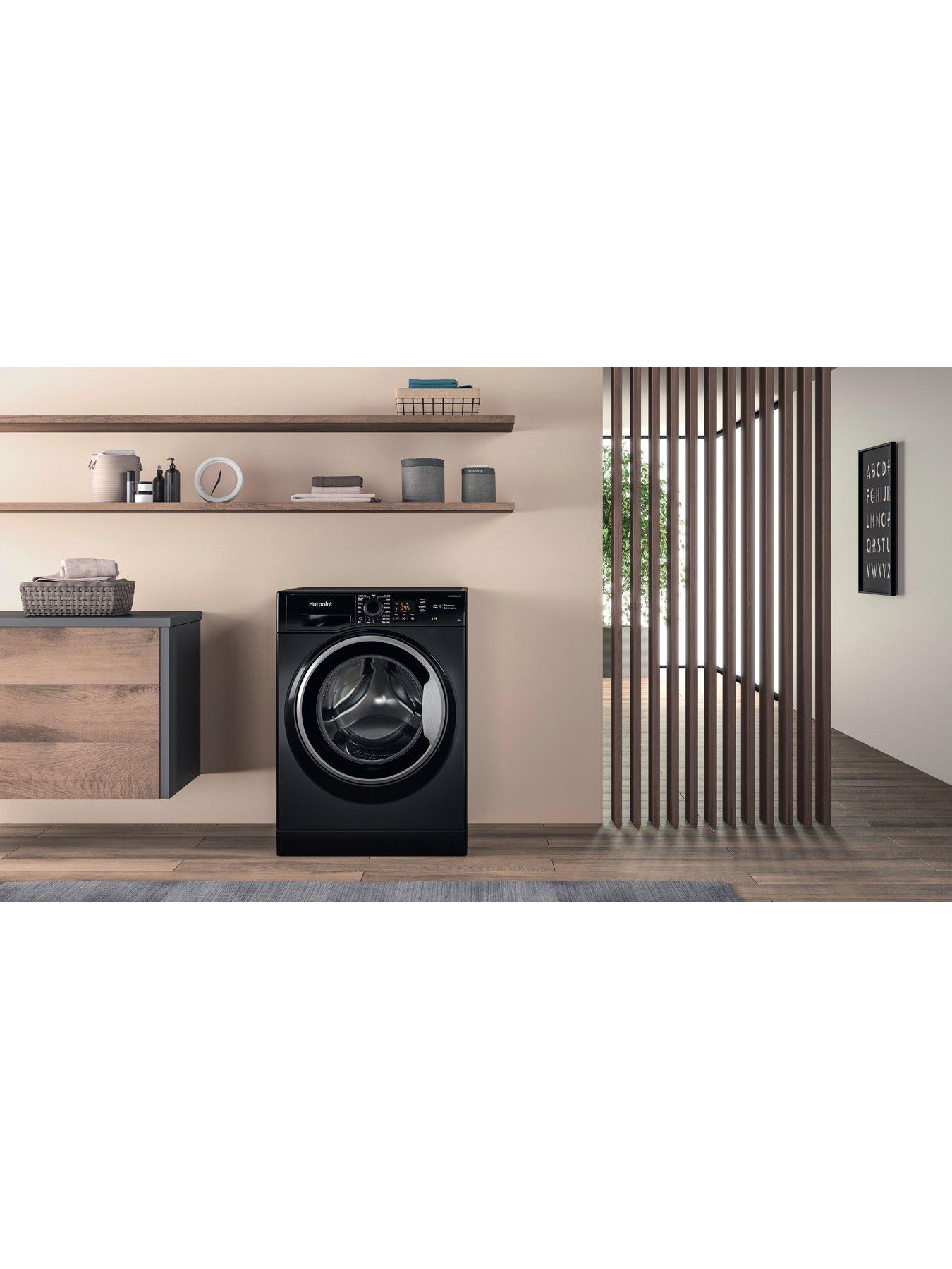  image of hotpoint-anti-stain-nswm846bsuk-8kg-load-1400-spinnbspwashing-machine-black-a-rated