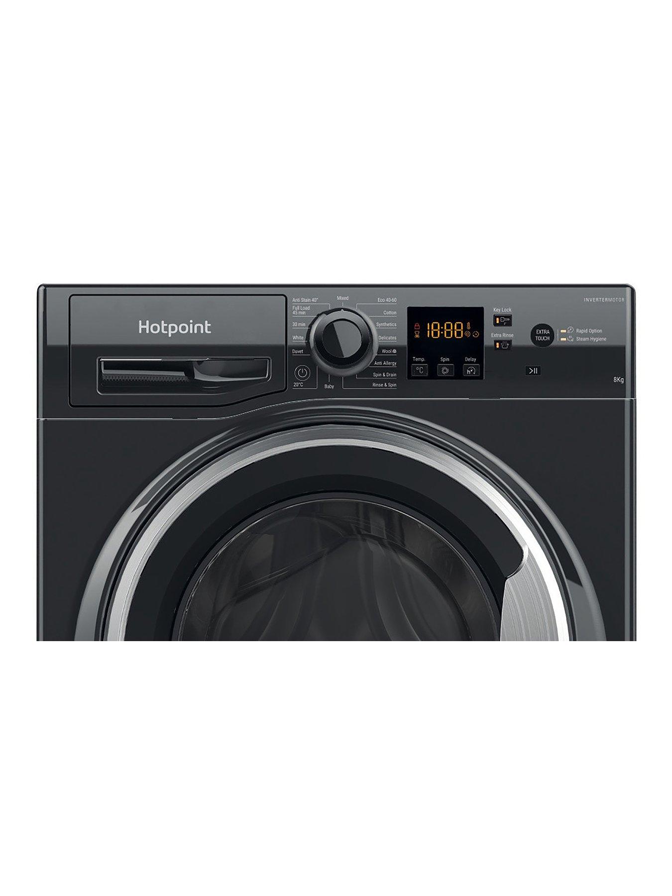  image of hotpoint-anti-stain-nswm846bsuk-8kg-load-1400-spinnbspwashing-machine-black-a-rated