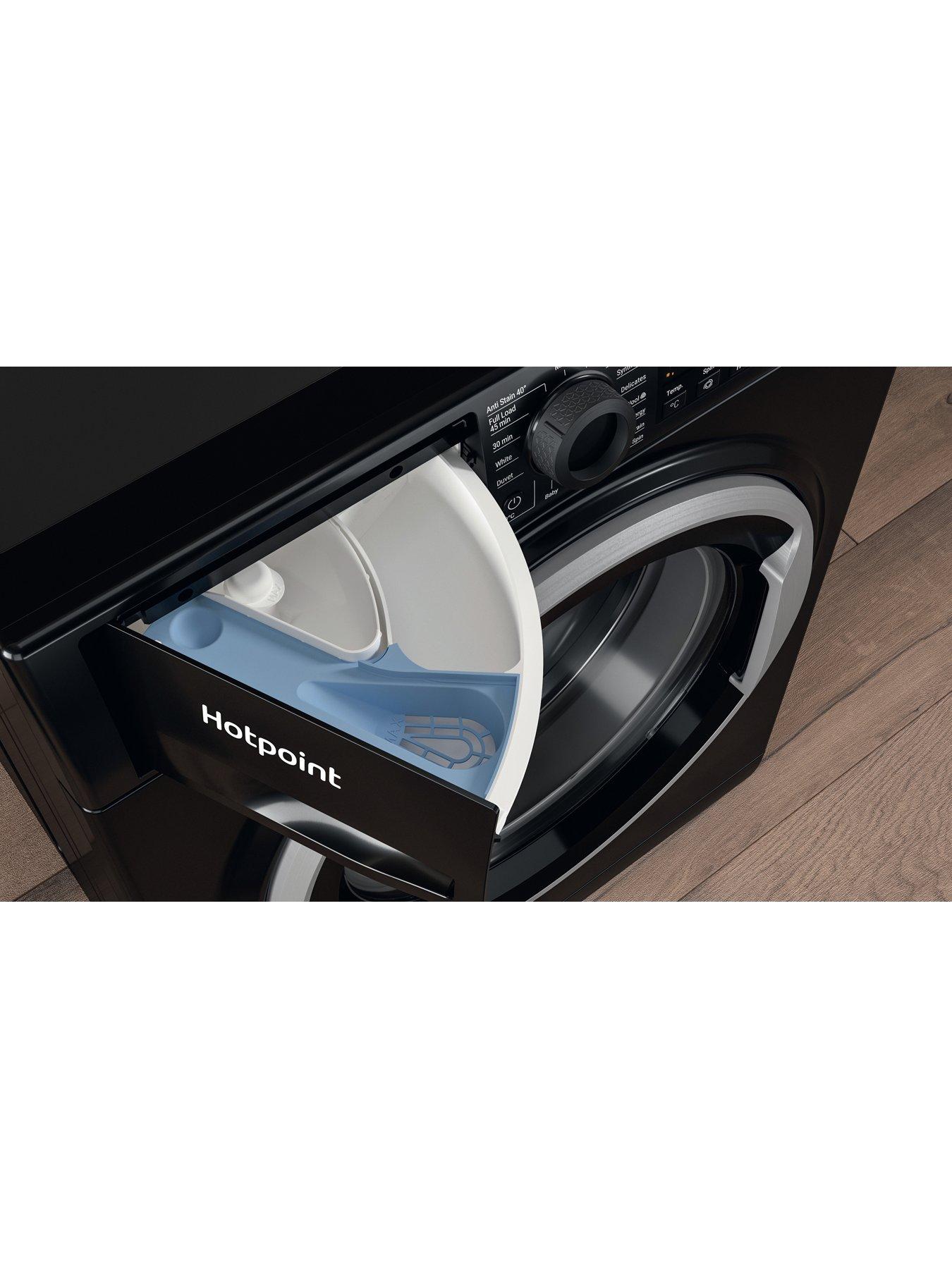  image of hotpoint-anti-stain-nswm846bsuk-8kg-load-1400-spinnbspwashing-machine-black-a-rated