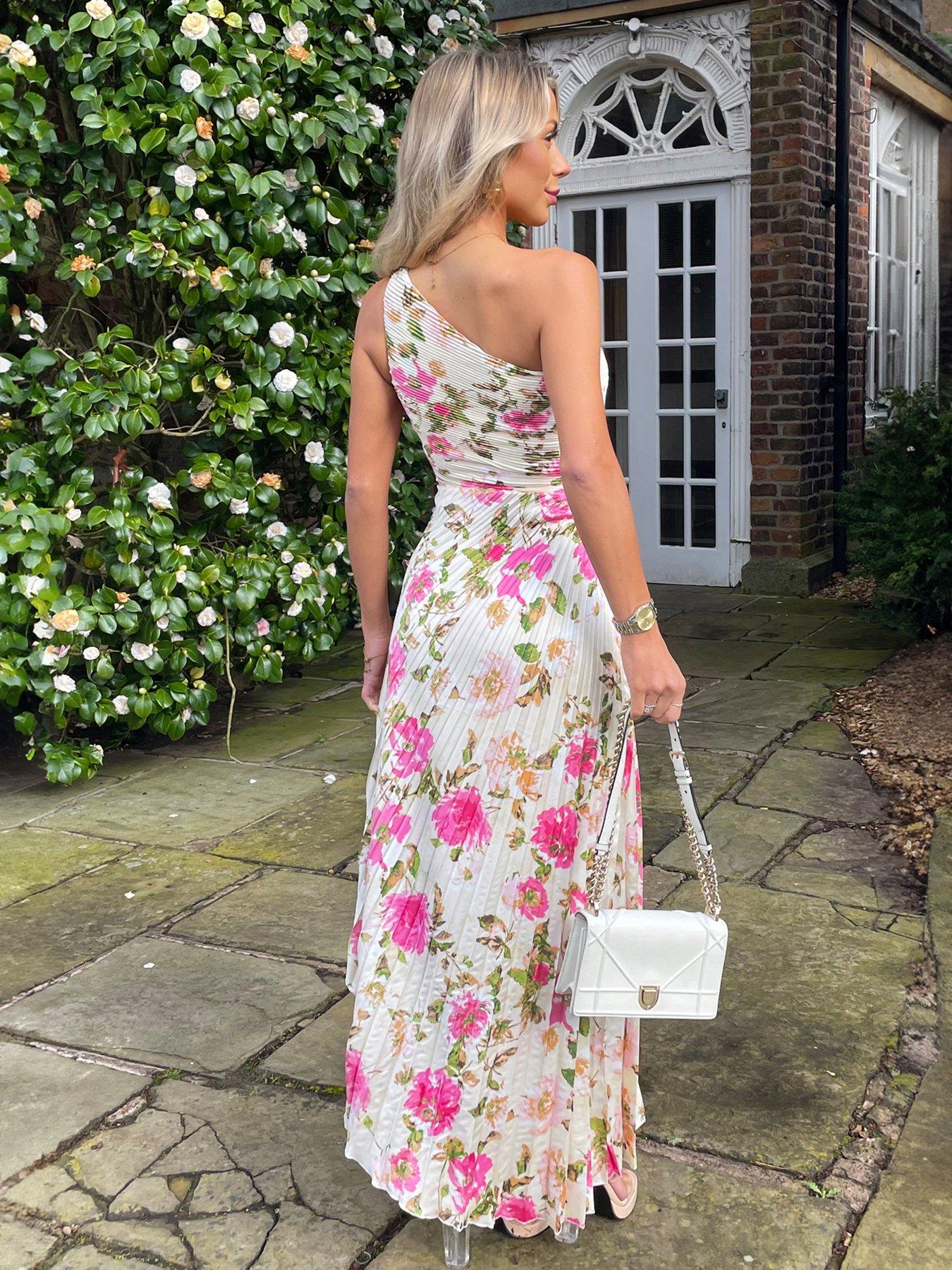 Image 2 of 4 of AX Paris Floral Print One Shoulder Midi Dress - Cream