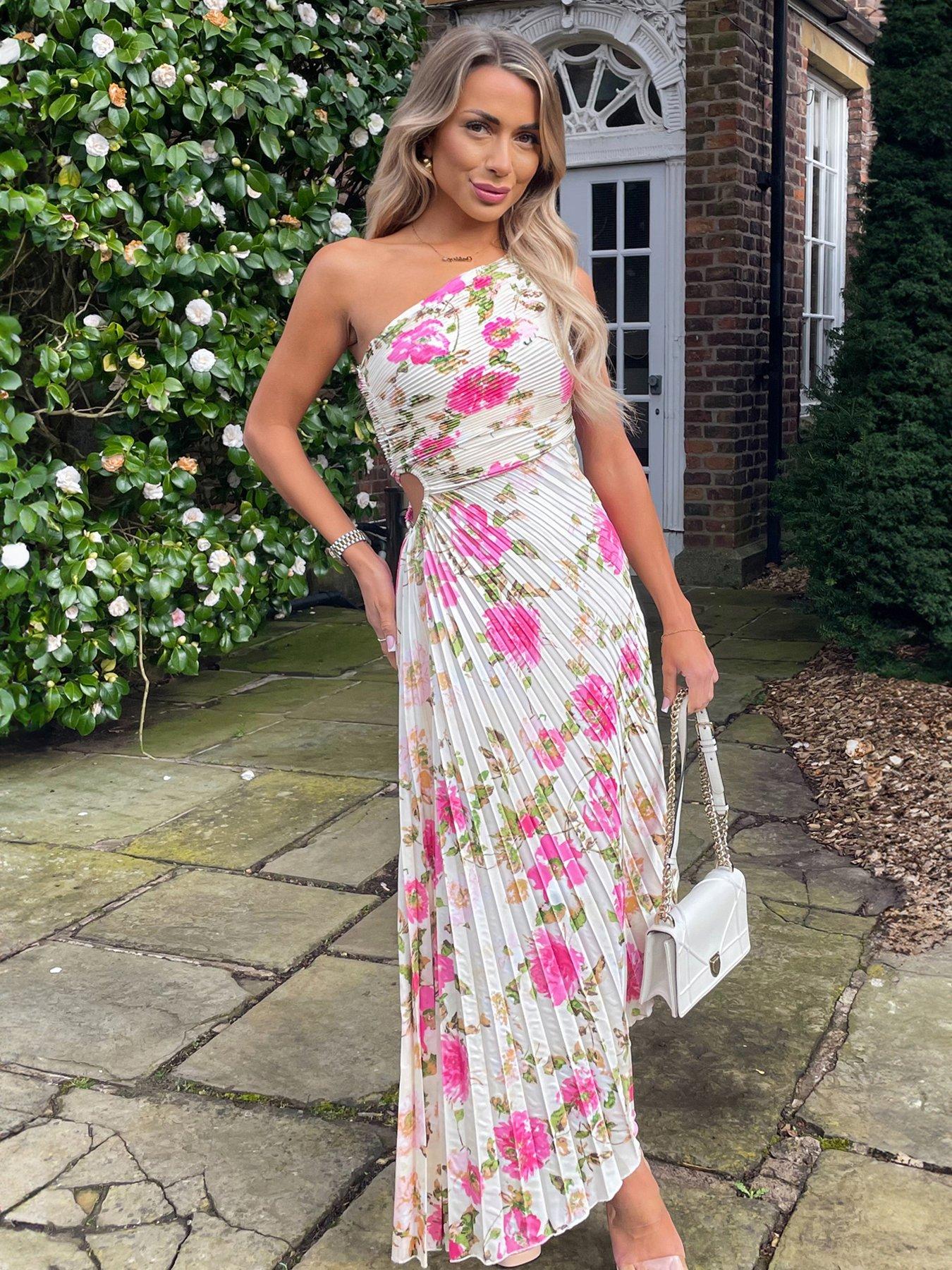 Image 3 of 4 of AX Paris Floral Print One Shoulder Midi Dress - Cream