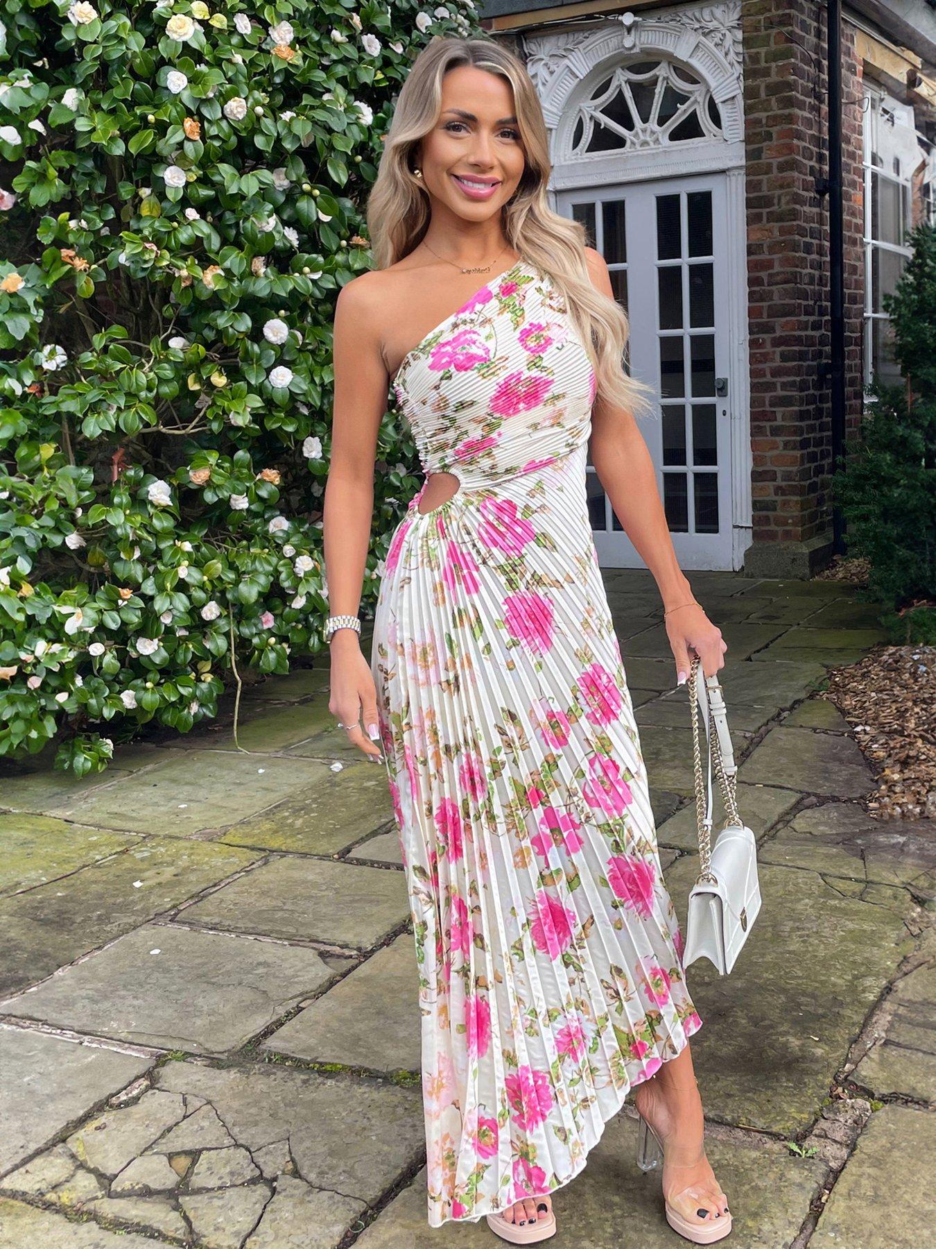 Image 4 of 4 of AX Paris Floral Print One Shoulder Midi Dress - Cream