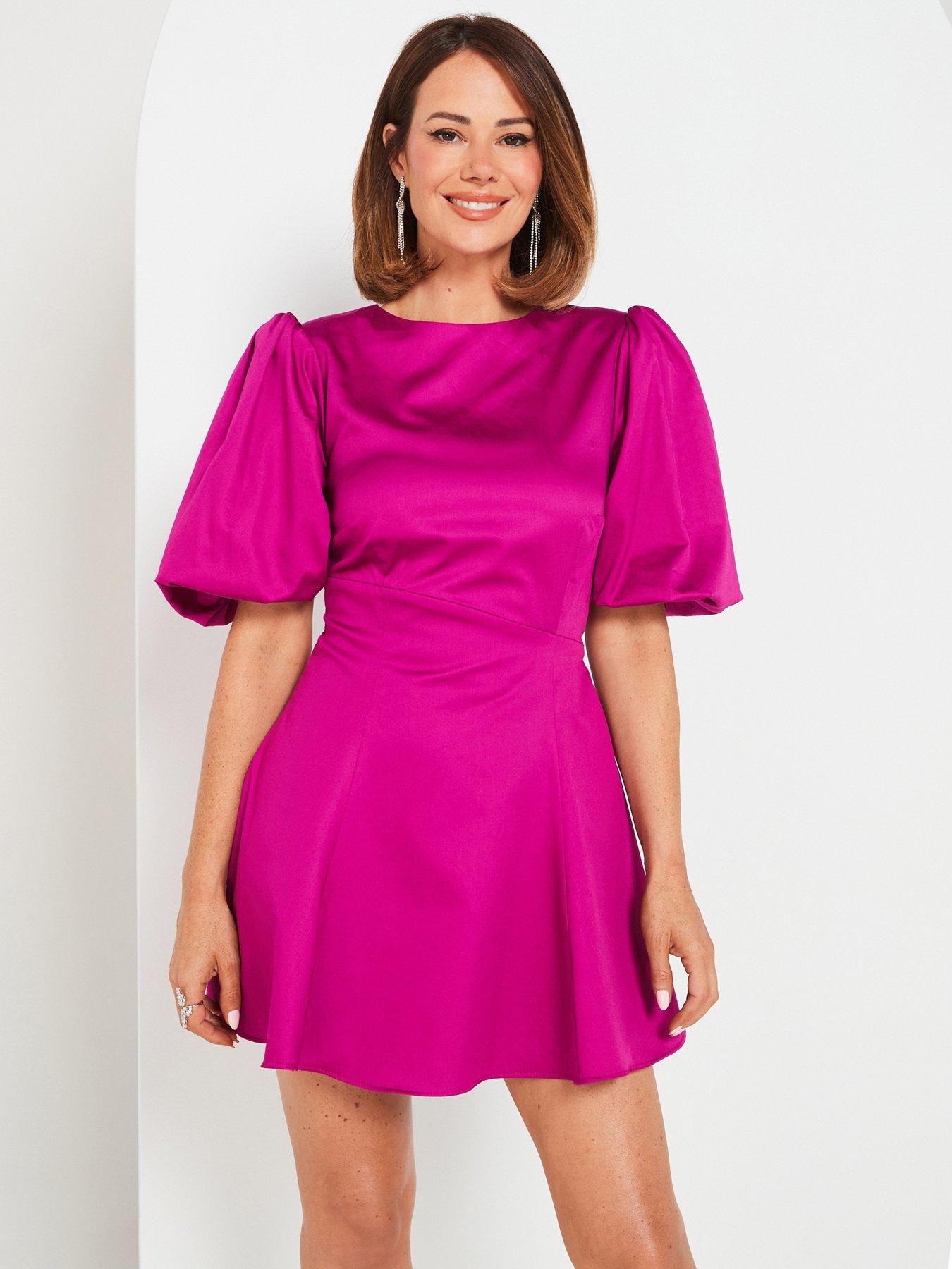 undefined X Carol Byrne Puff Sleeve Skater Mini Dress - Pink
