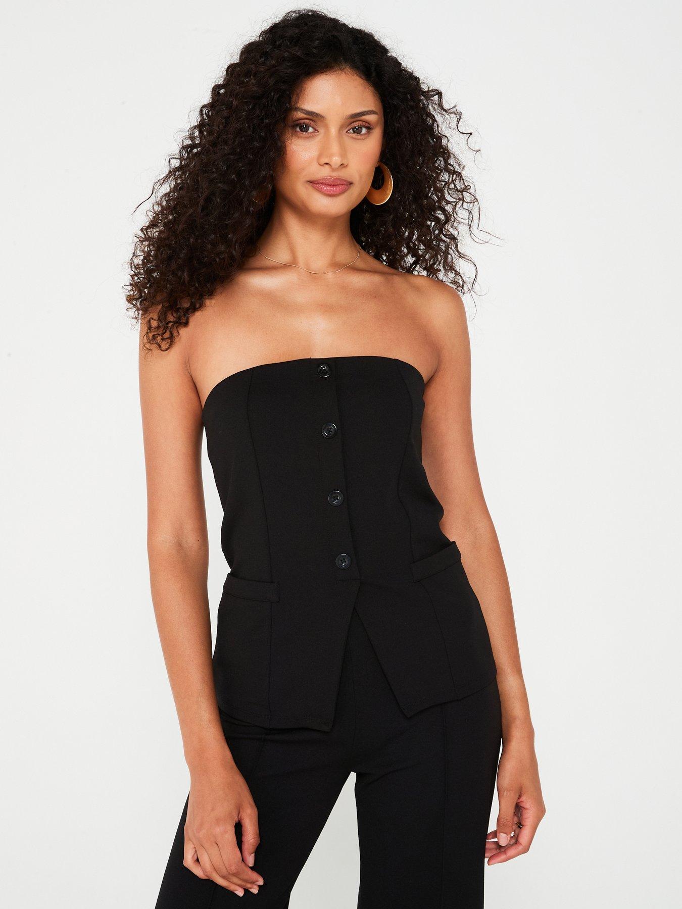 Image 1 of 5 of V by Very Button Up Bandeau Top Co-Ord - Black