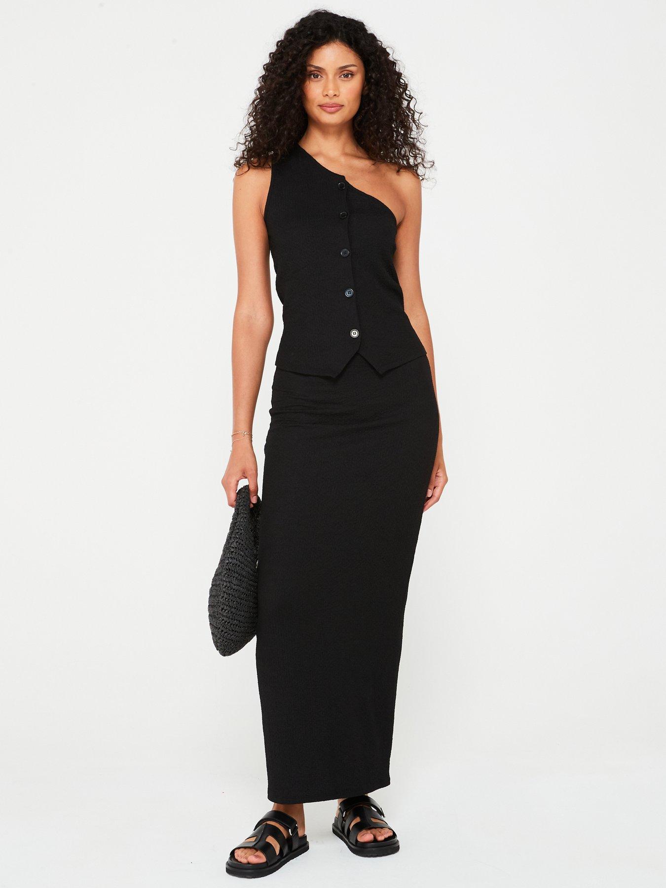  image of v-by-very-one-shoulder-crinkle-top-black