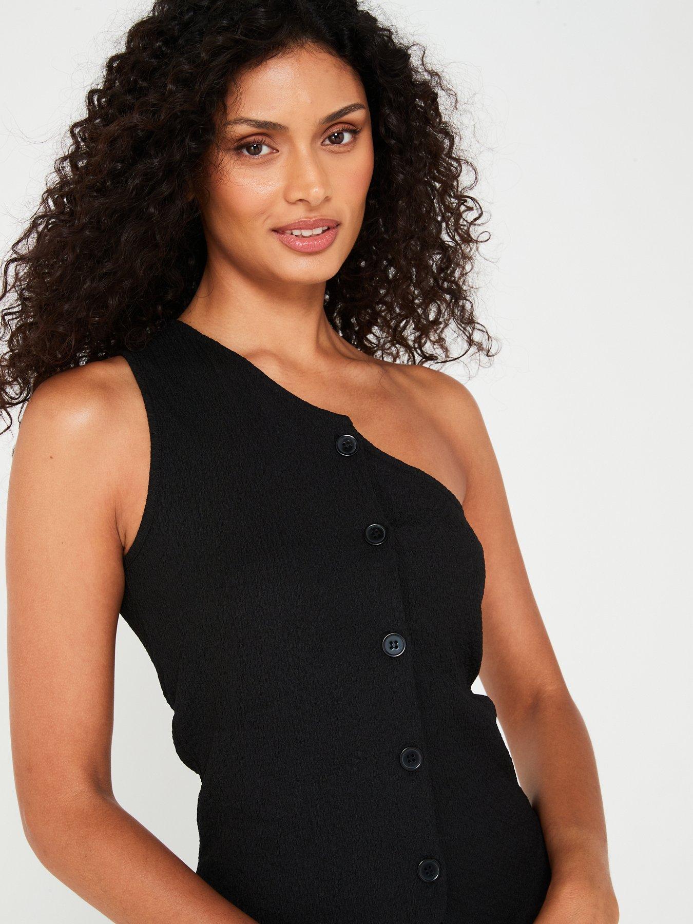  image of v-by-very-one-shoulder-crinkle-top-black