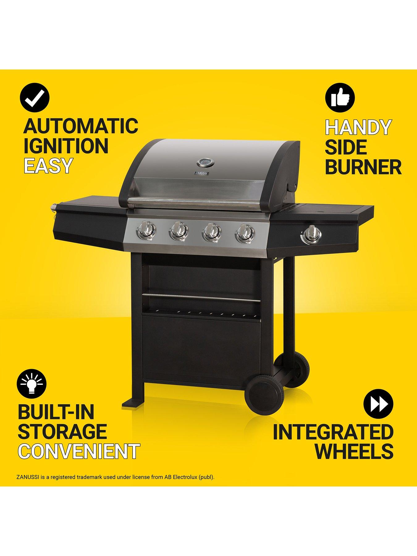  image of zanussi-zgbbq4b01-c-4-burner-gas-bbq-with-side-burner-and-cover-in-black-and-stainless-steel