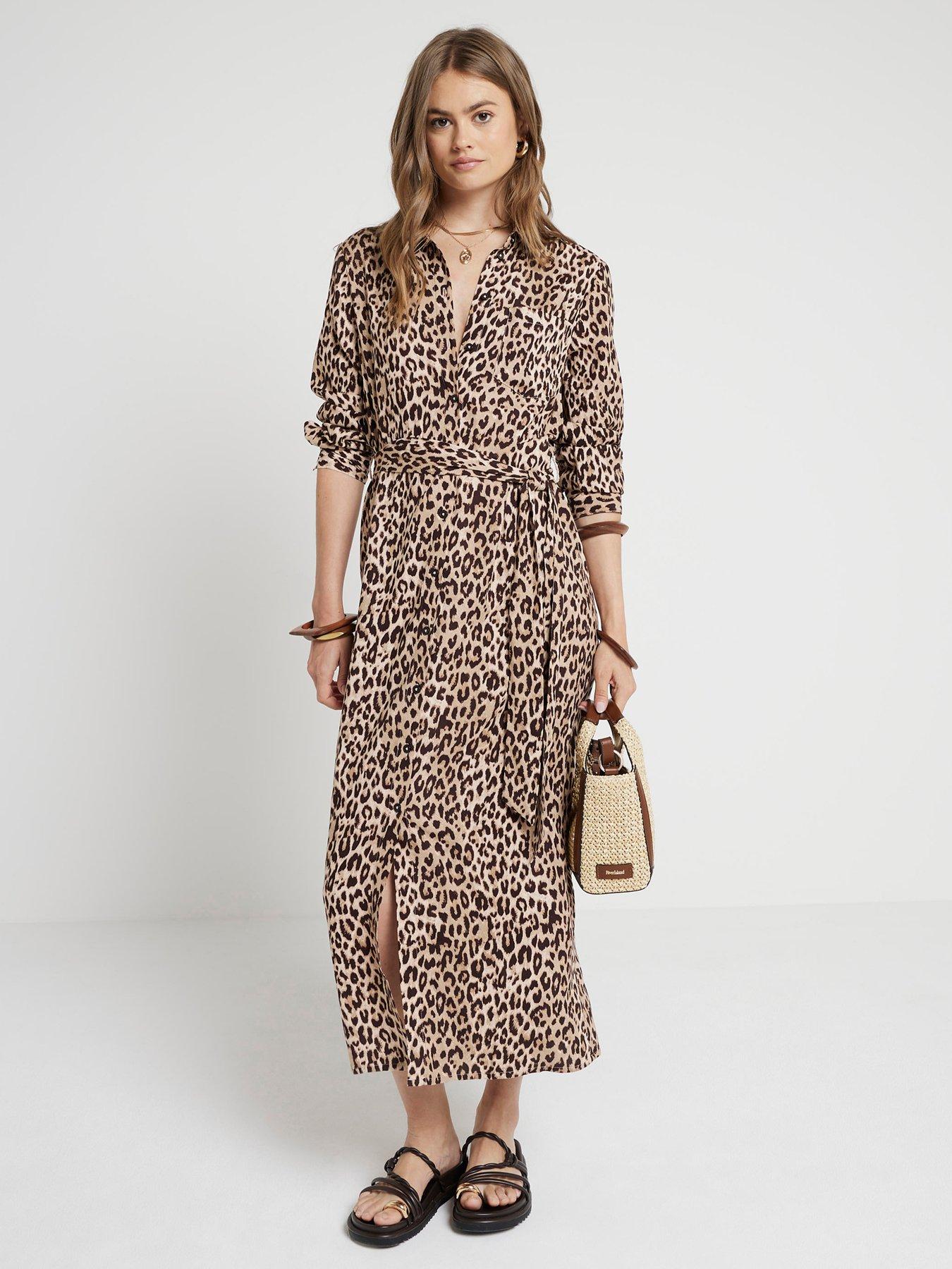 undefined Animal Print Midi Dress - Light Beige