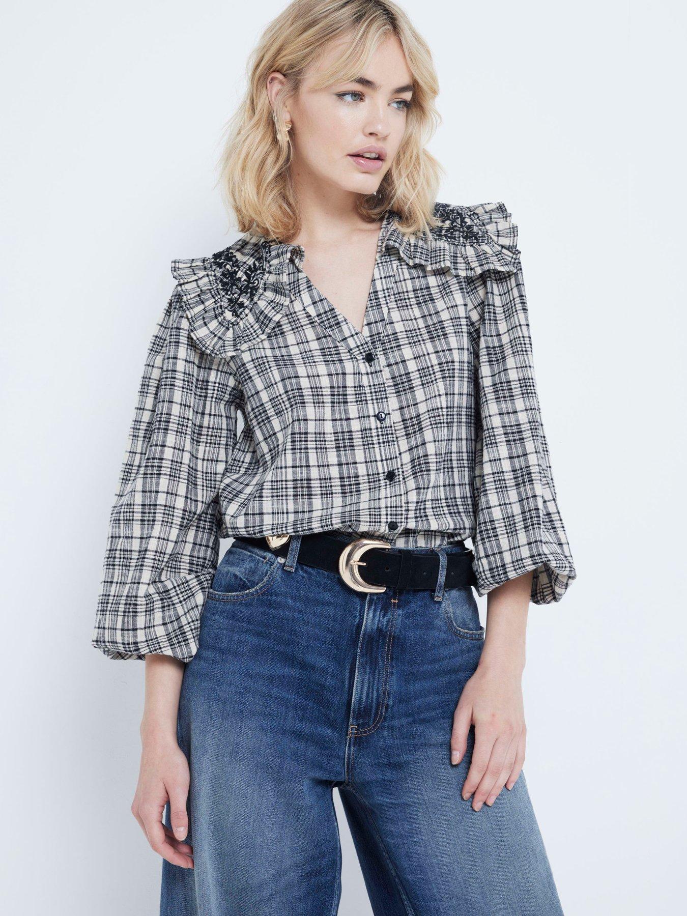 undefined Frill Oversize Collar Shirt - Grey