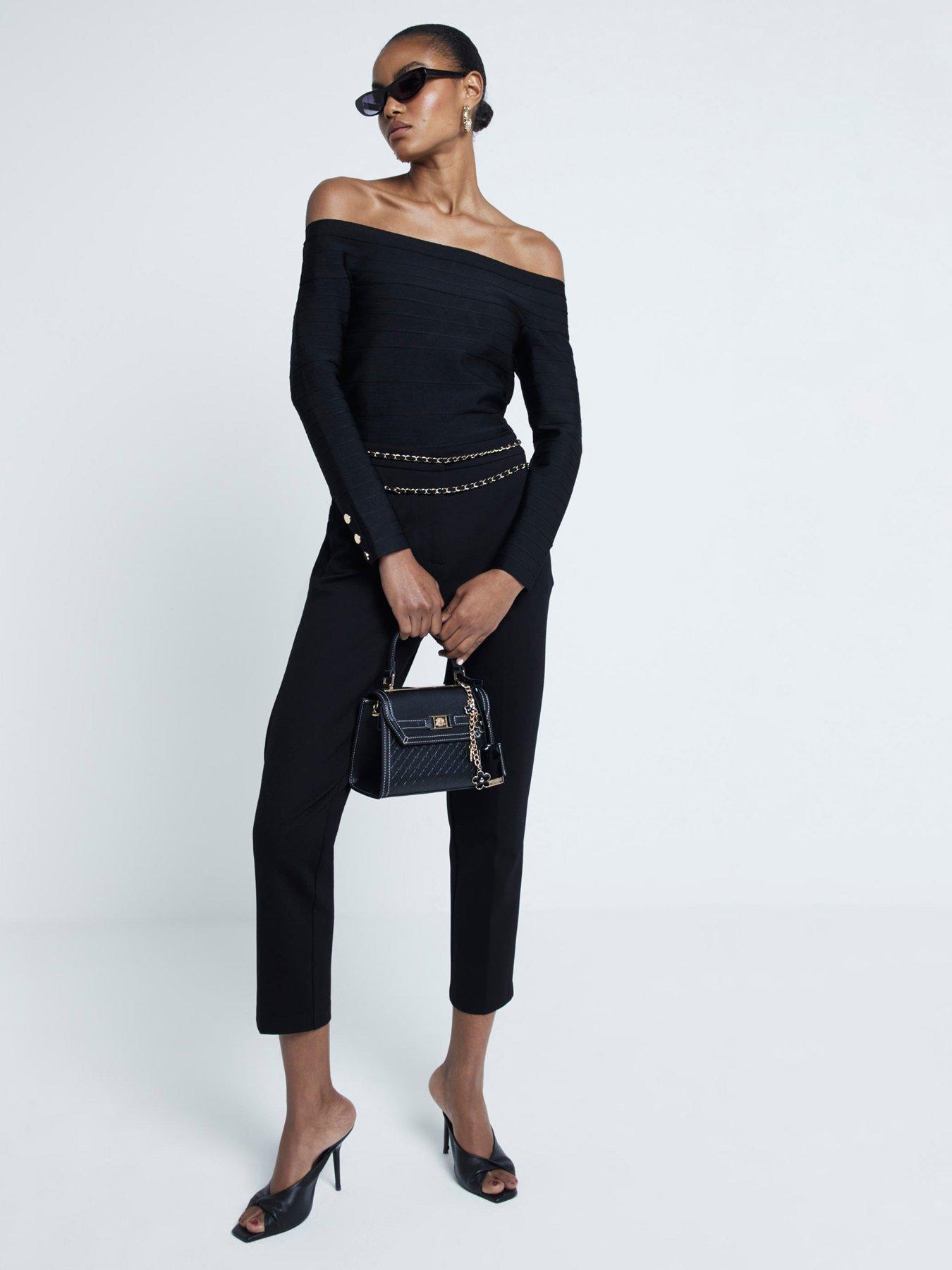 Image 3 of 6 of River Island Knitted Bardot Top - Black