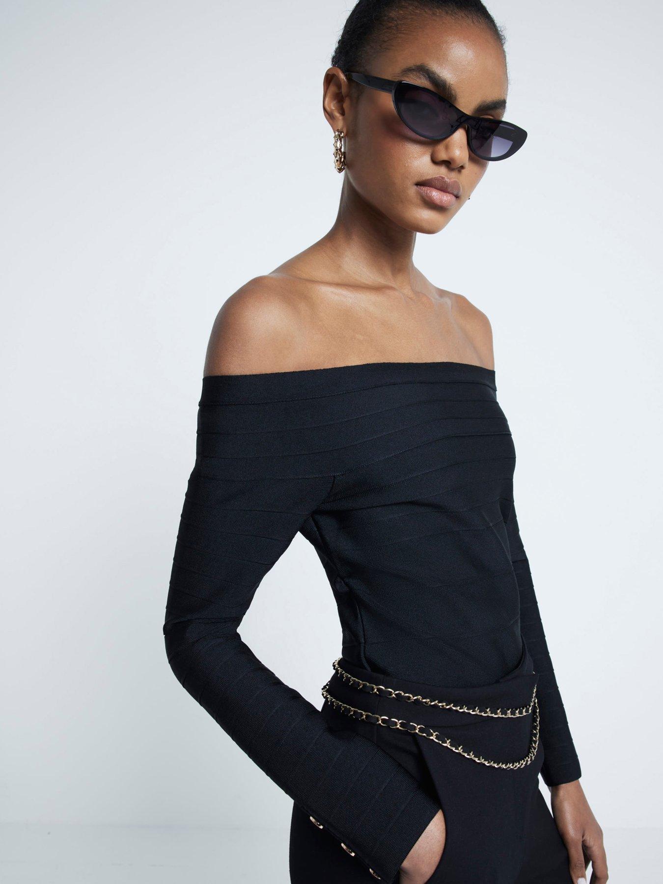 Image 4 of 6 of River Island Knitted Bardot Top - Black